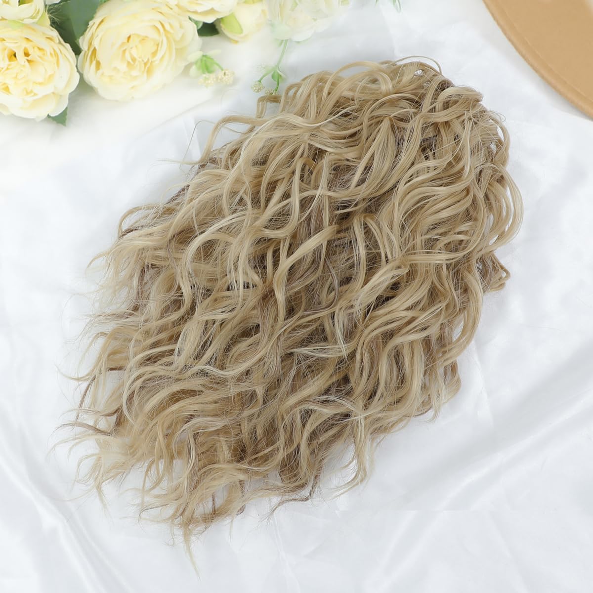 VEGALILY 12 inch Hair Extensions Clip in Bleach Blonde with Brown Highlights Ponytail extension Short Curly Claw Clip Ponytail Synthetic Drawstring ponytail Hair Pieces for Women for Daily Use - Image 4