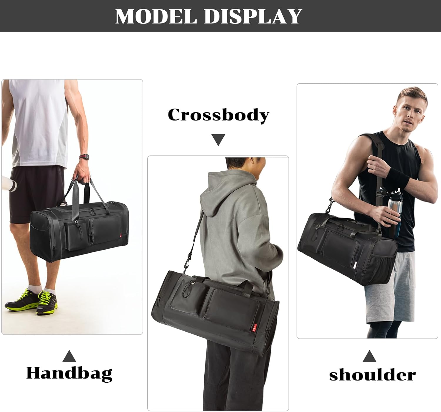 BSHG 21 inch Gym Bags For Men & Women With Shoes Compartment And Wet Pocket, Sports Duffle Bag, Workout Bags For Gym Swimming Yoga,Waterproof Weekend Overnight Carry On Bag B-GC-003-Black
