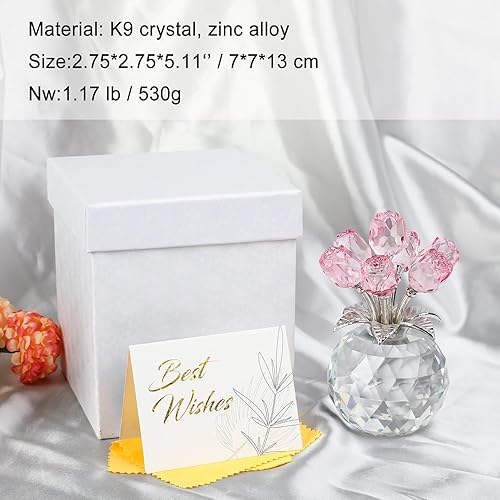 Miniatura 5 de Figura de ramo de rosas de cristal, regalos de rosas rosadas para mujeres, adornos florales coleccionables de cristal para el día de San Valentín,