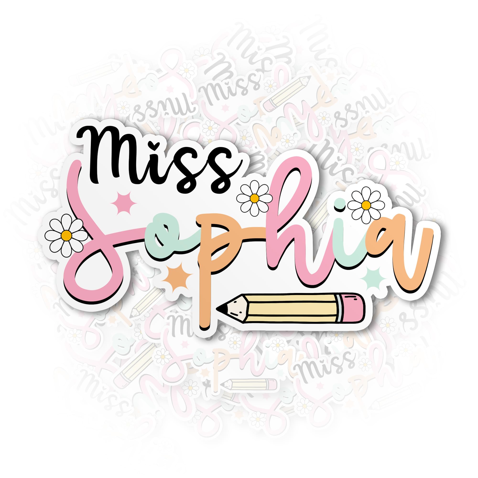 Custom Teacher Name Decal Sticker Personalized Teacher Back to School Pencil Gift Waterproof Die-Cut Vinyl Sticker for Laptop Water Bottles Phone