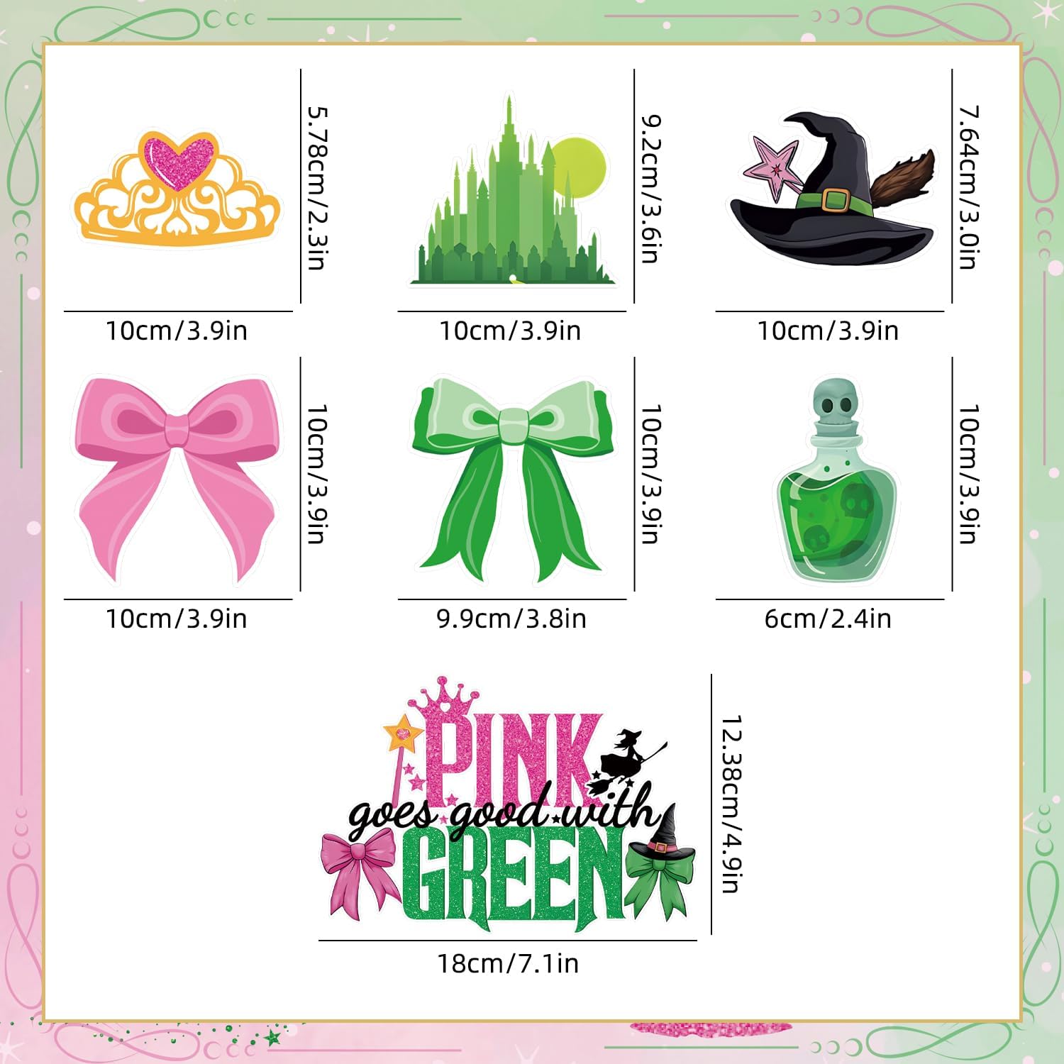 Pink and Green Party Decorations Tableware Movie Themed Birthday Party Supplies Include Banner Balloons Plates Napkins Cups Tablecloth Cupcake Toppers and Cake Topper for Witch Birthday Decor Sever 20 - Image 3