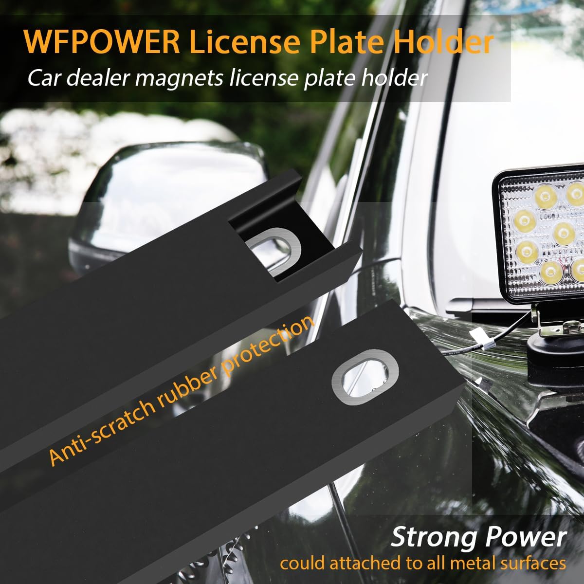 4 Pack License Plate Magnet, Premium Rubber Coated Magnetic License Plate Holder, Black Dealership Demo Tag Test Drives Temp Holder for Car Dealer Magnet License Plate, No Scratch for Car