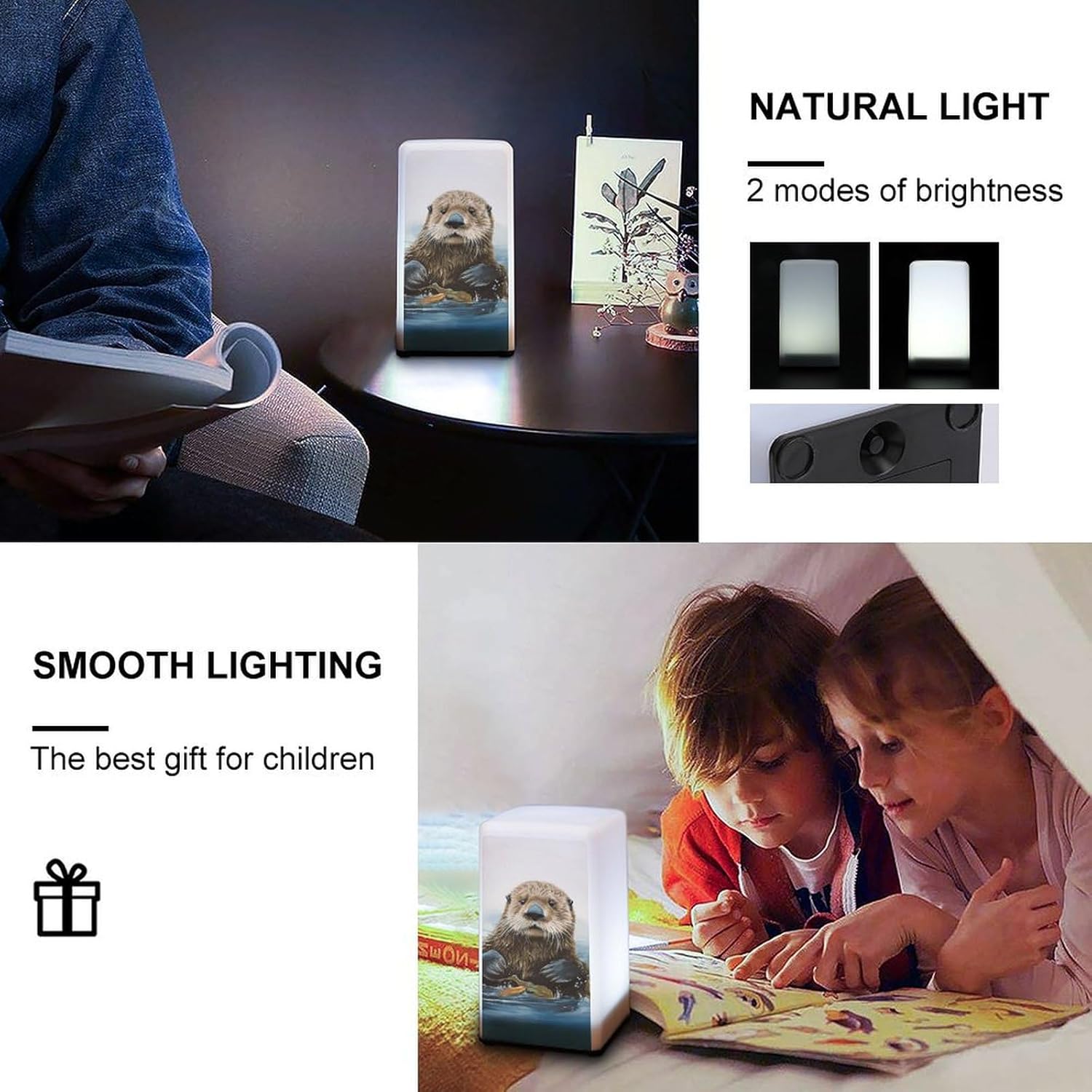 Desk Lamp for Office Home Dimmable Small Desk Lamp Sea Otter Battery Operated Lamp for Reading Study Work