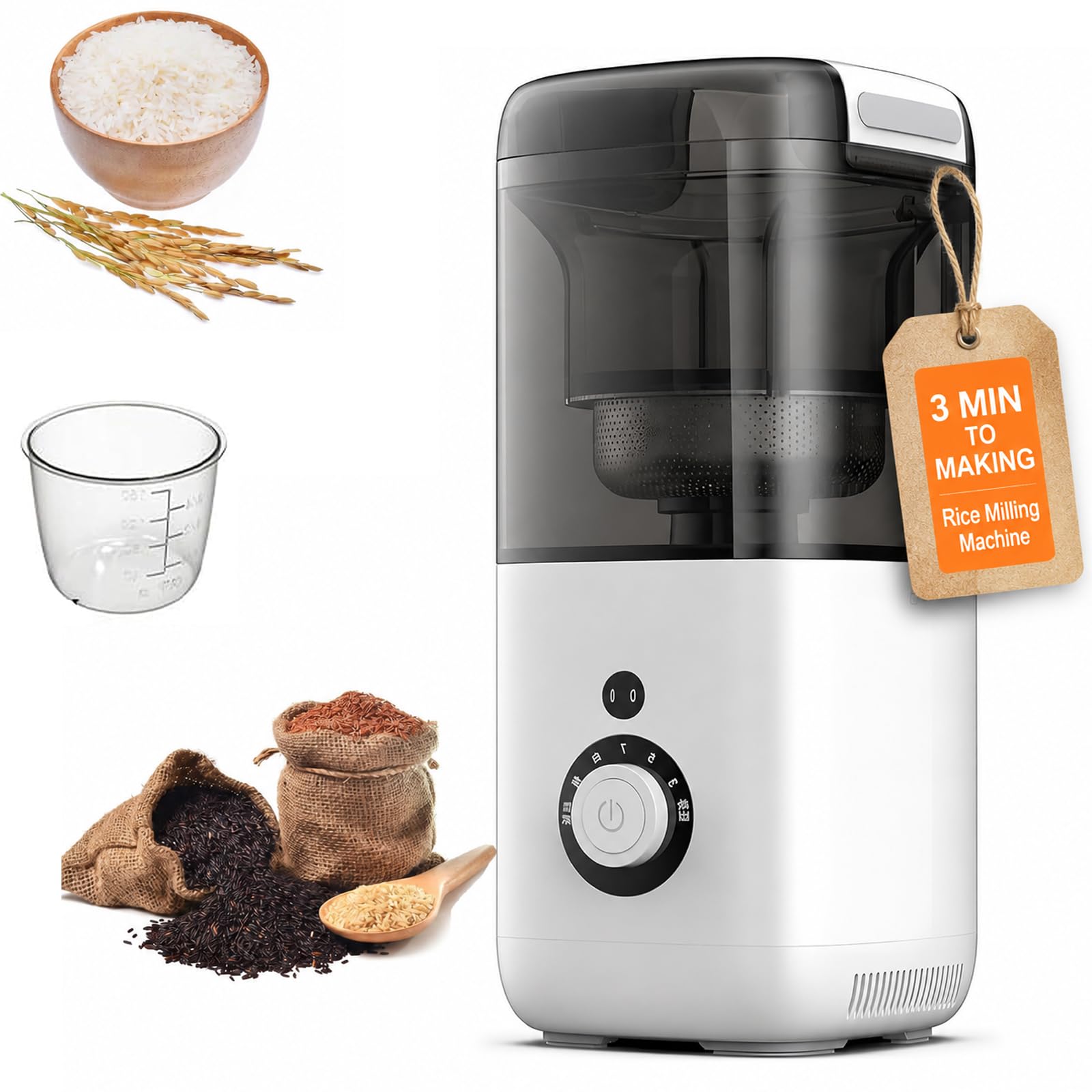 Fresatrice per riso, 480 ml, con misurino, separatore automatico per crusca, precisione di fresatura a 7 marce, produce in 3 minuti, ideale per grano e cereali domestici
