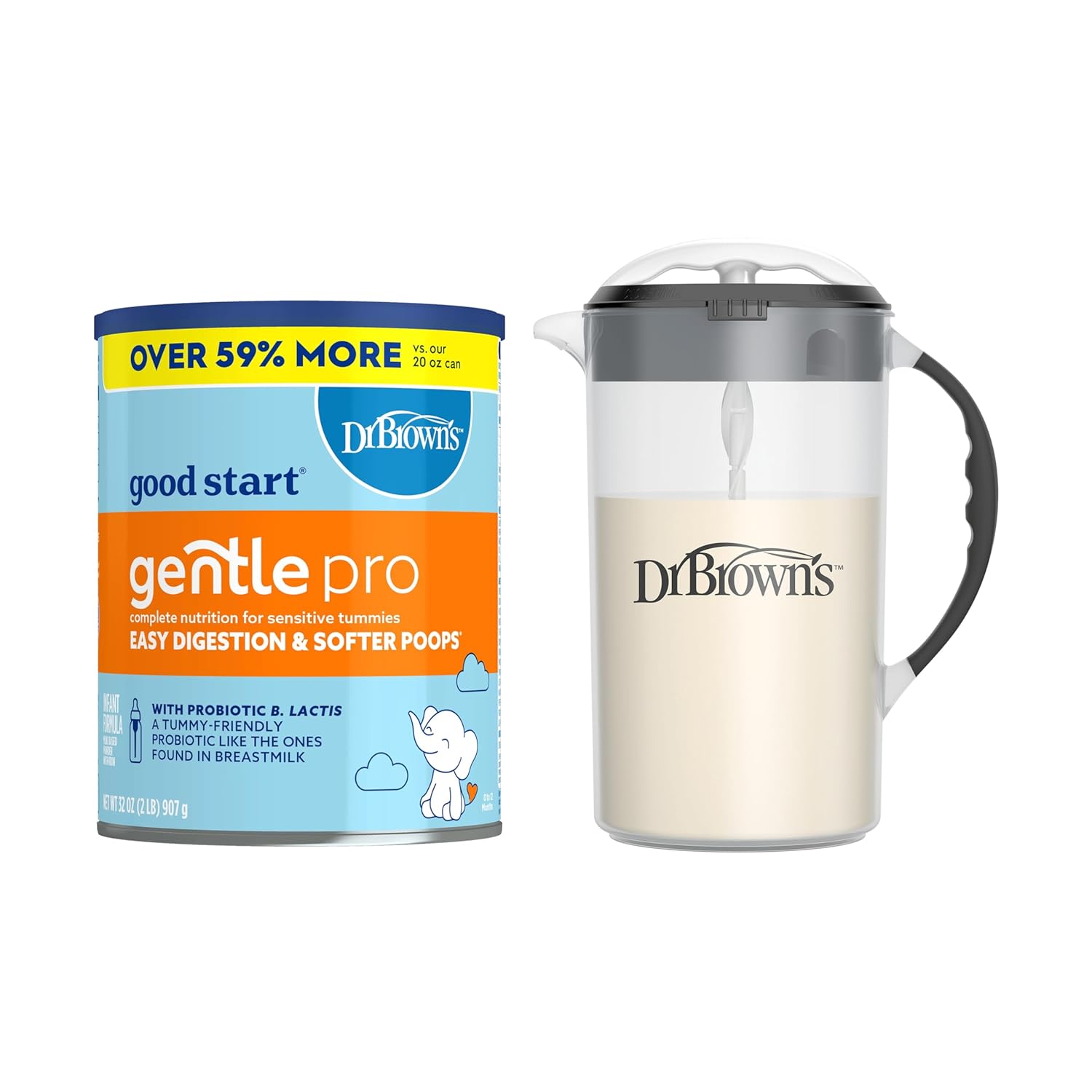 Dr. Brown's Baby Formula Mixing Pitcher with Adjustable Stopper, Locking Lid, & No Drip Spout, 36oz, BPA Free, Black & Good Start Baby Formula Powder, 36 Ounce For 0-12 Months