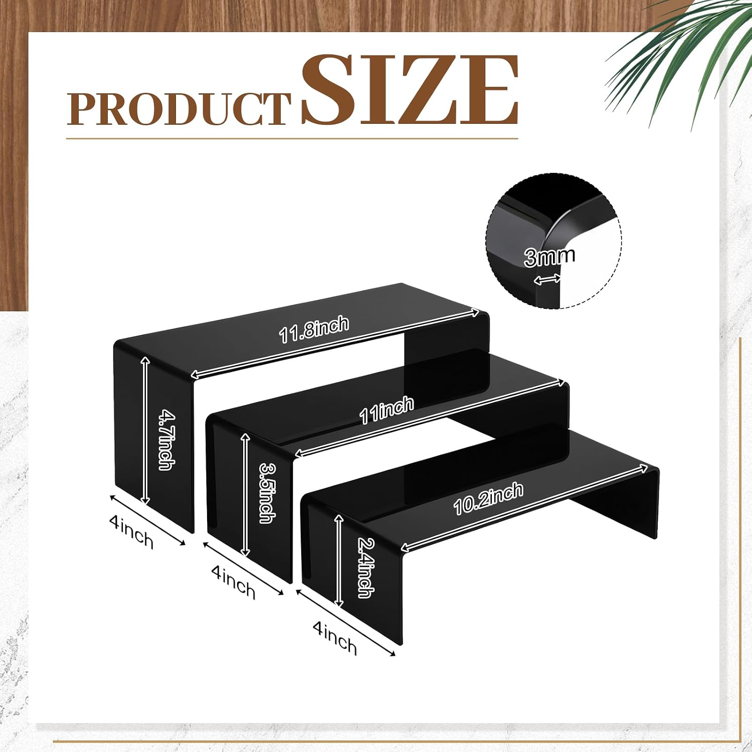 Chuangdi 6 Pcs Cabinet Shelf Organizer, Acrylic Riser, Black, 10/11/12 Inch
