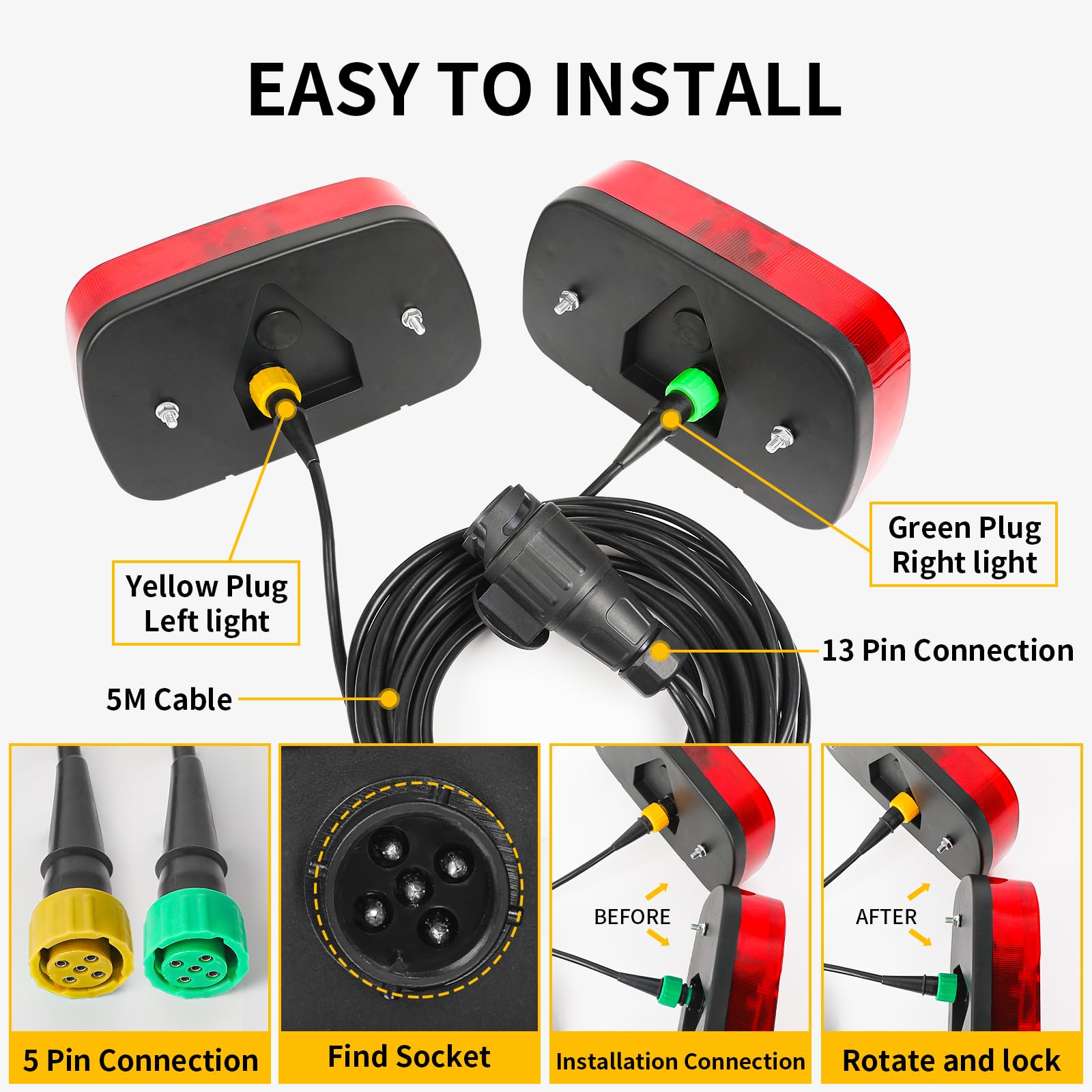 2 Luci Per Rimorchio 12V Con Cavo 5.5m - Fanali Posteriori E-Mark Per Auto E Camion - Foto 3