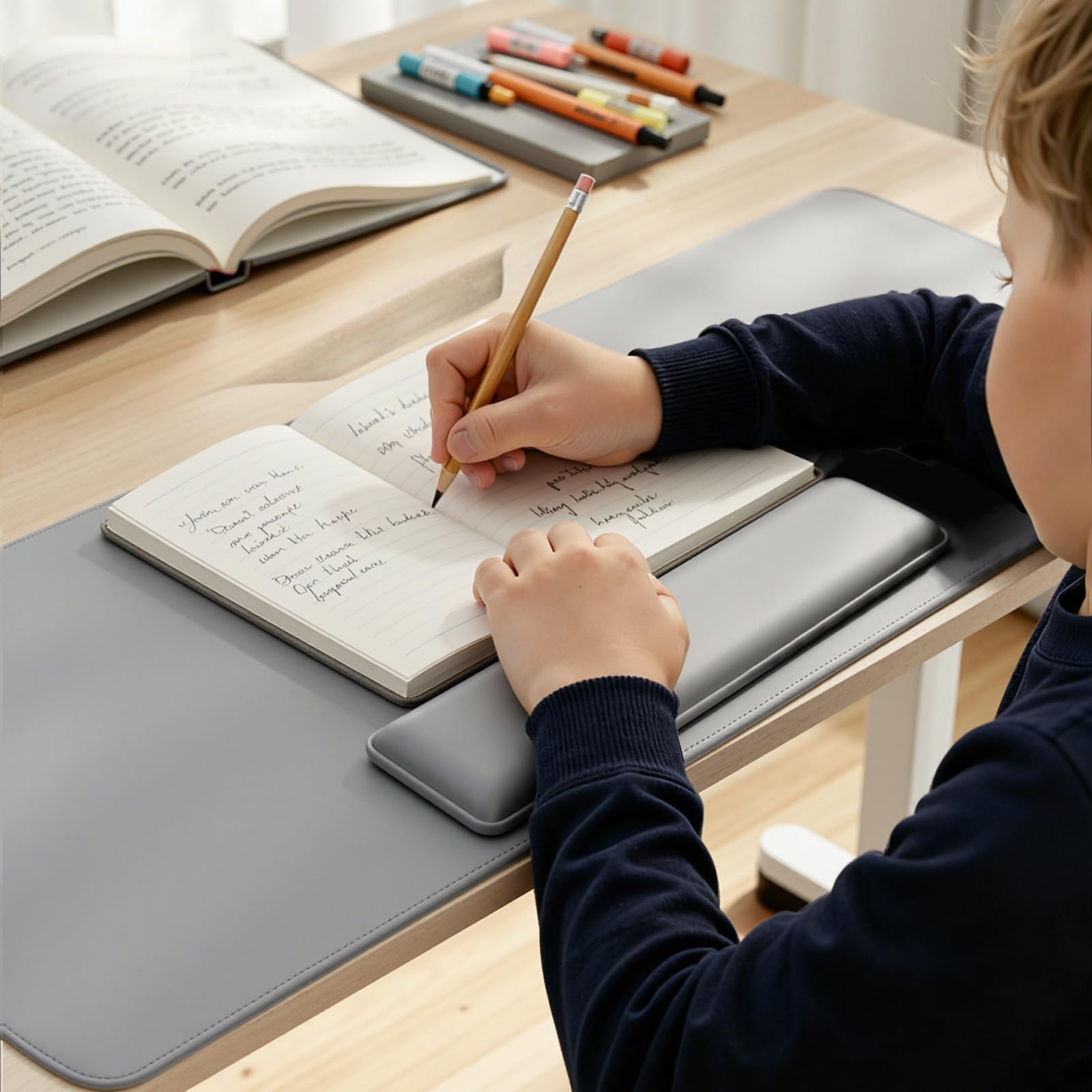 HOKO Sottomano da scrivania 80 x 30 cm con poggiapolso magnetico 37 x 9 cm, materiale PU Desk Mat, antiscivolo, idrorepellente, sottomano e tappetino per mouse per ufficio, home office e scuola