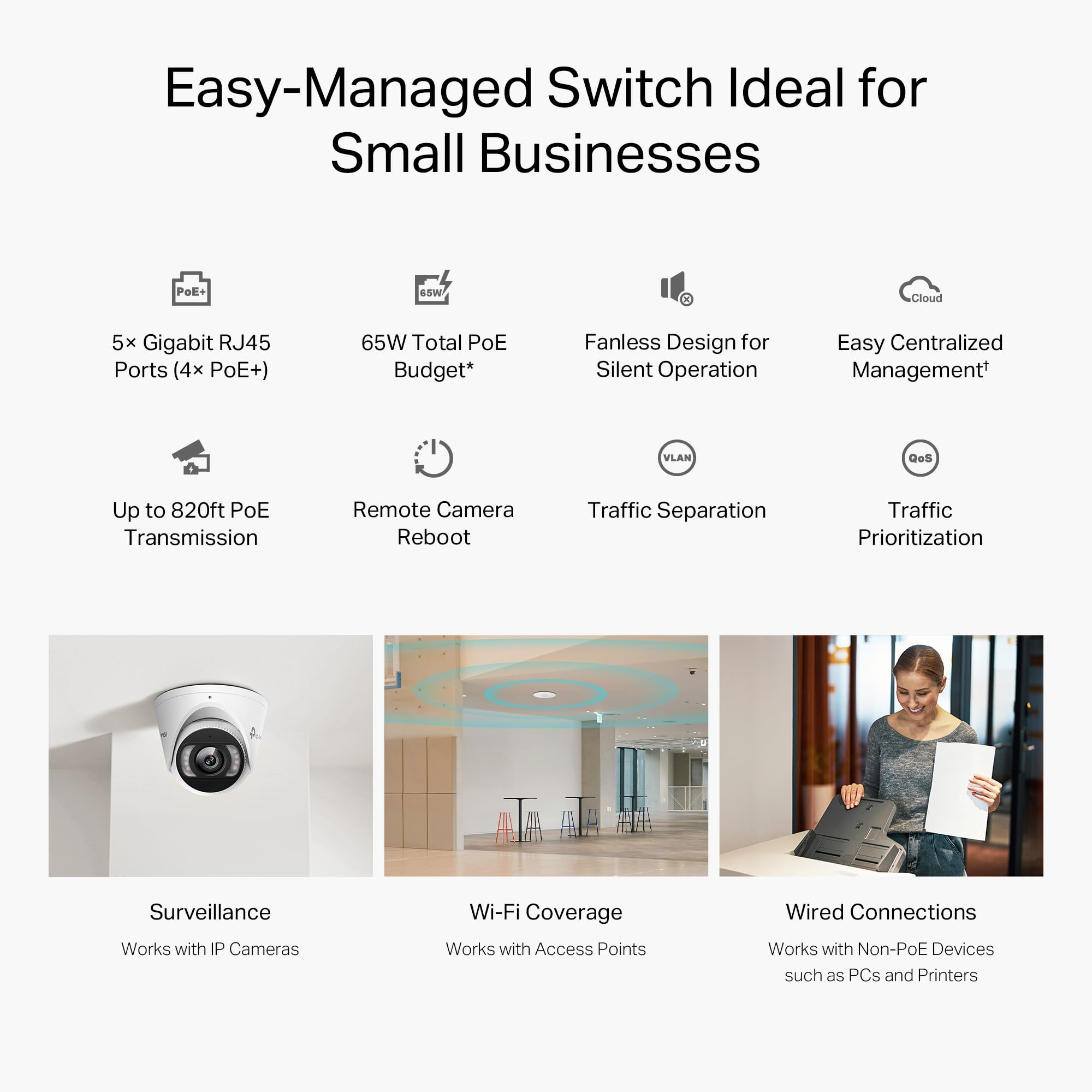 Switch Gigabit Easy Managed a 5 porte con PoE+ a 4 porte