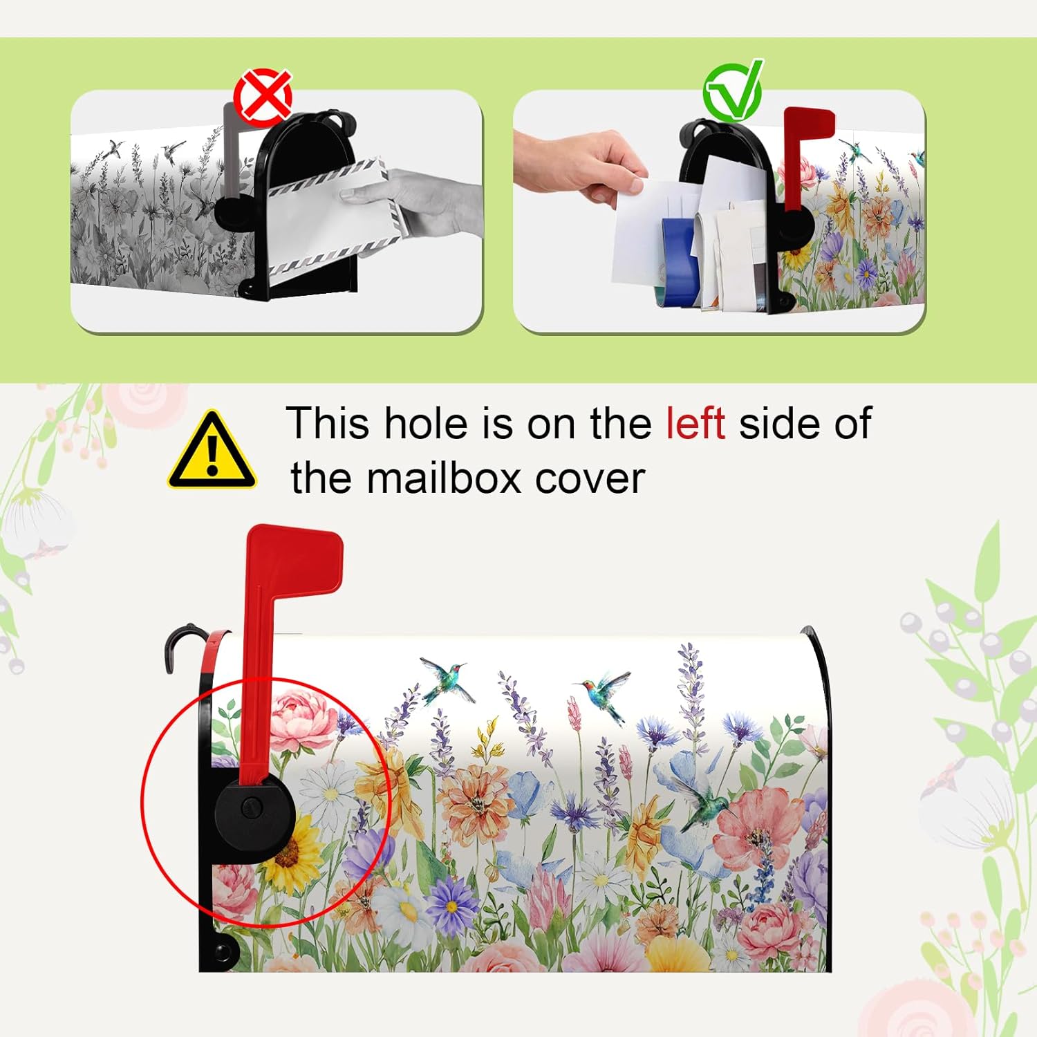 Spring Hummingbird Mailbox Covers Magnetic Large Size 25.5x21 Inch Flowers Spring Summer Mailbox Cover Oversized Colorful Floral Post Letter Box Wraps Outside Decoration for Garden Yard