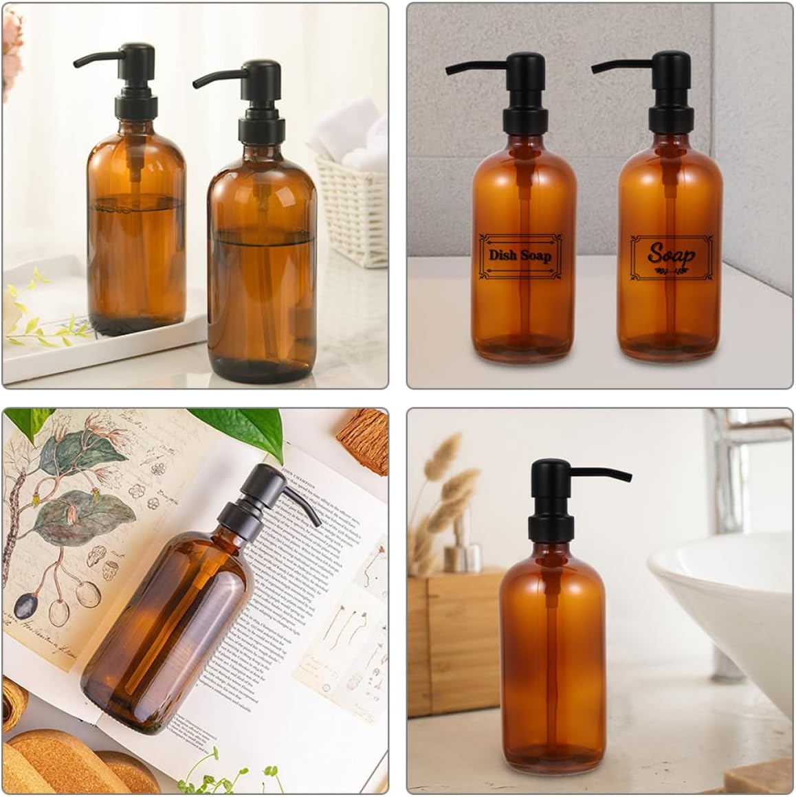 ULTECHNOVO 2pcs Glass Soap Dispenser Pump Refillable Lotion Container for Bathroom and Kitchen and Portable Liquid Soap Pump Bottles