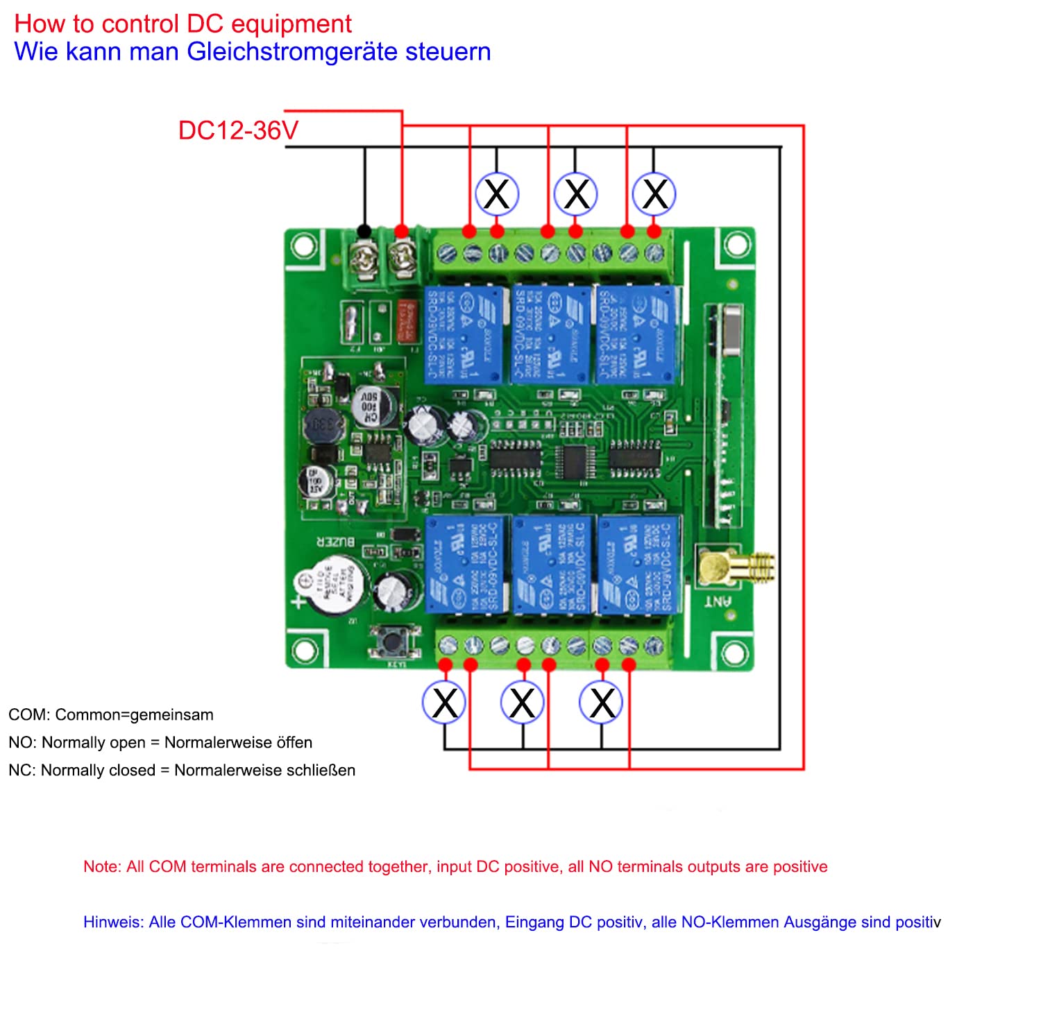 300M DC12V-36V 6CH Industrial Wireless Control Remoto LED Interruptor de Luz Relé Salida Radio RF Transmisor 433MHz Interruptor de Luz Inalámbrico Relé