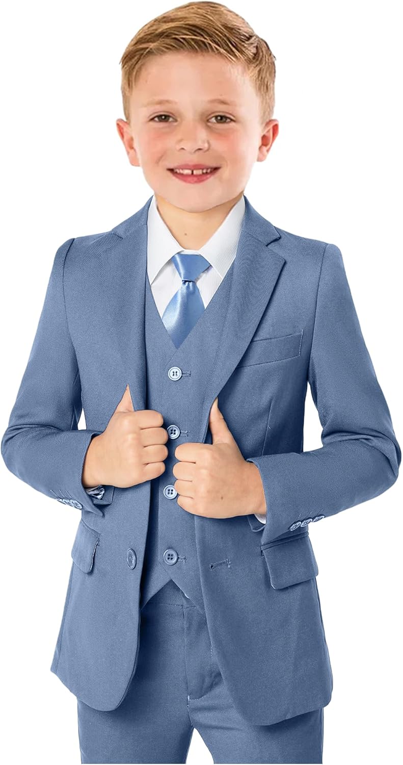 Boys’ Formal Suit 5 Piece Set, Toddler Tuxedos for Wedding, Suits for Teens Boy Dress School Clothes