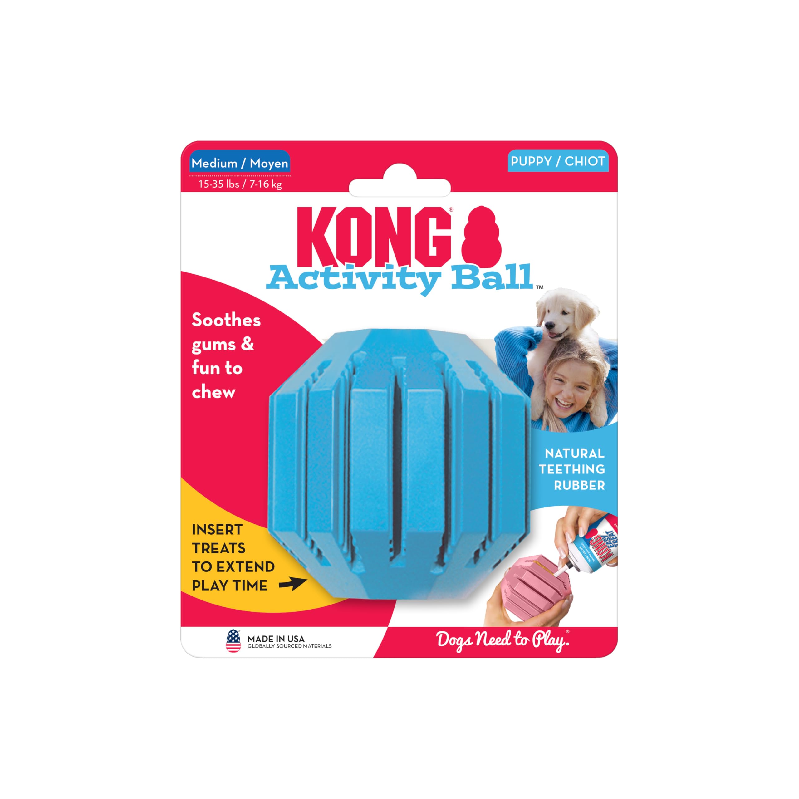 KONG Puppy Activity Ball - Juguete Masticable para Cachorros en Dentición - Juguete para Perros de Caucho Natural Suave y Duradero - para Cachorros Medianos