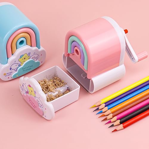 Miniatura 3 de Lindo sacapuntas Kawaii, sacapuntas pequeño de mano de dibujos animados, divertido sacapuntas manual de lápiz arcoíris para suministros de oficina