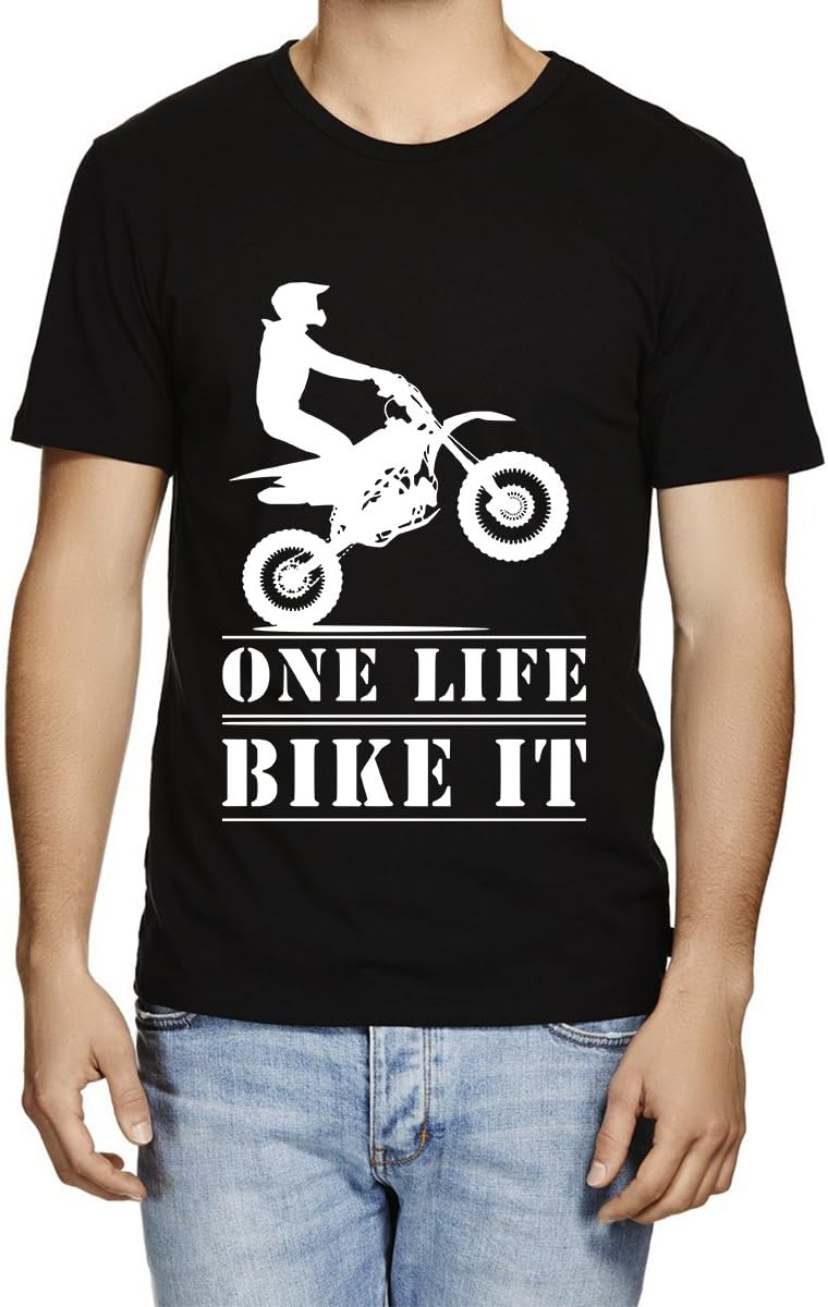 Caseria Men's Round Neck Cotton Half Sleeved T-Shirt with Printed Graphics - One Life Bike It