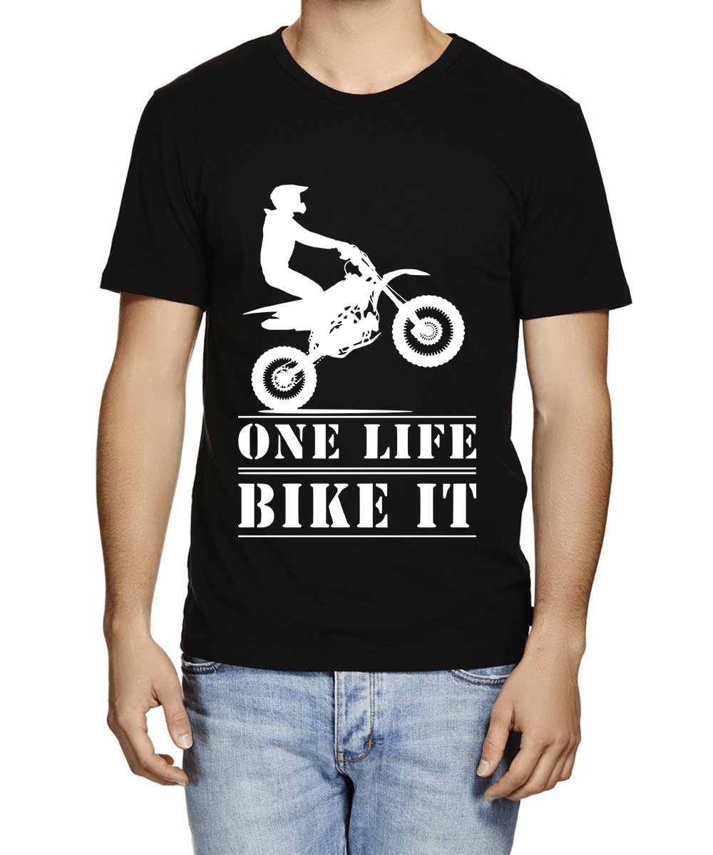 Caseria Men's Round Neck Cotton Half Sleeved T-Shirt with Printed Graphics - One Life Bike It