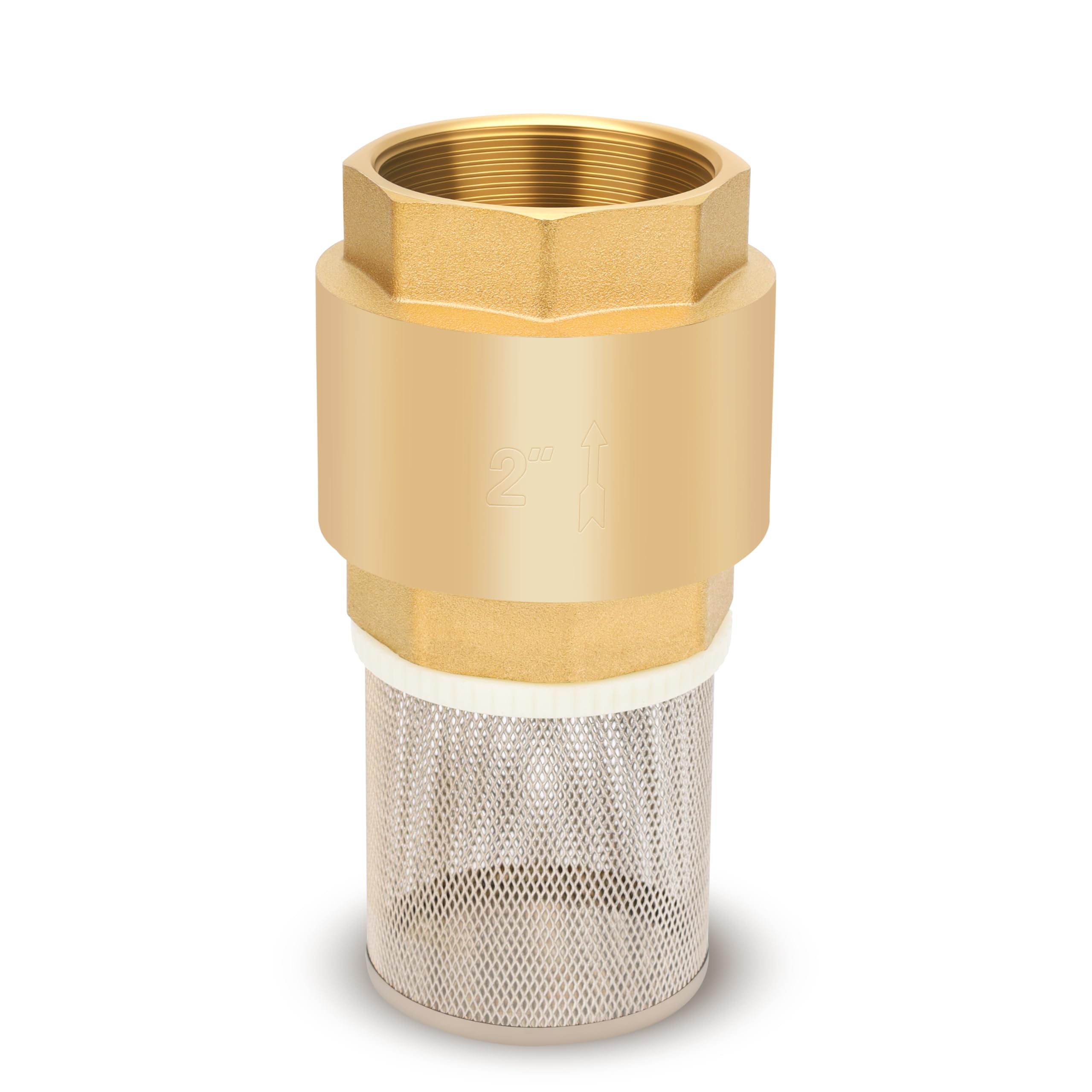 Foot Valve with Filter 2" NPT, Brass Bottom Valve, Non Return Spring Vertical Check Valve to Filter Impurities, Prevent Backflow of Media for Water