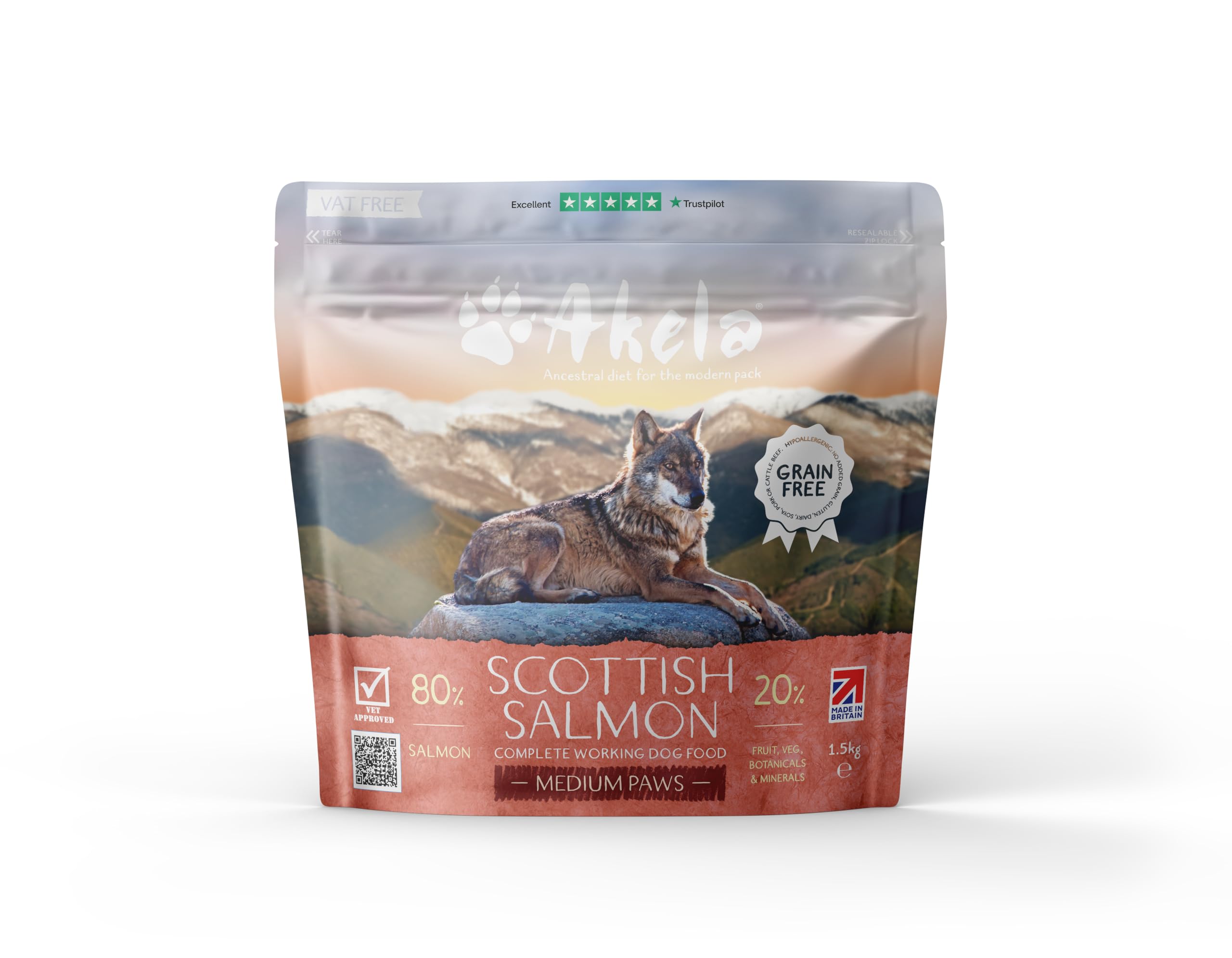 Akela Complete Dry Working Dog Food 1.5/2Kg (Scottish Salmon MEDIUM PAWS, 1.5Kg)