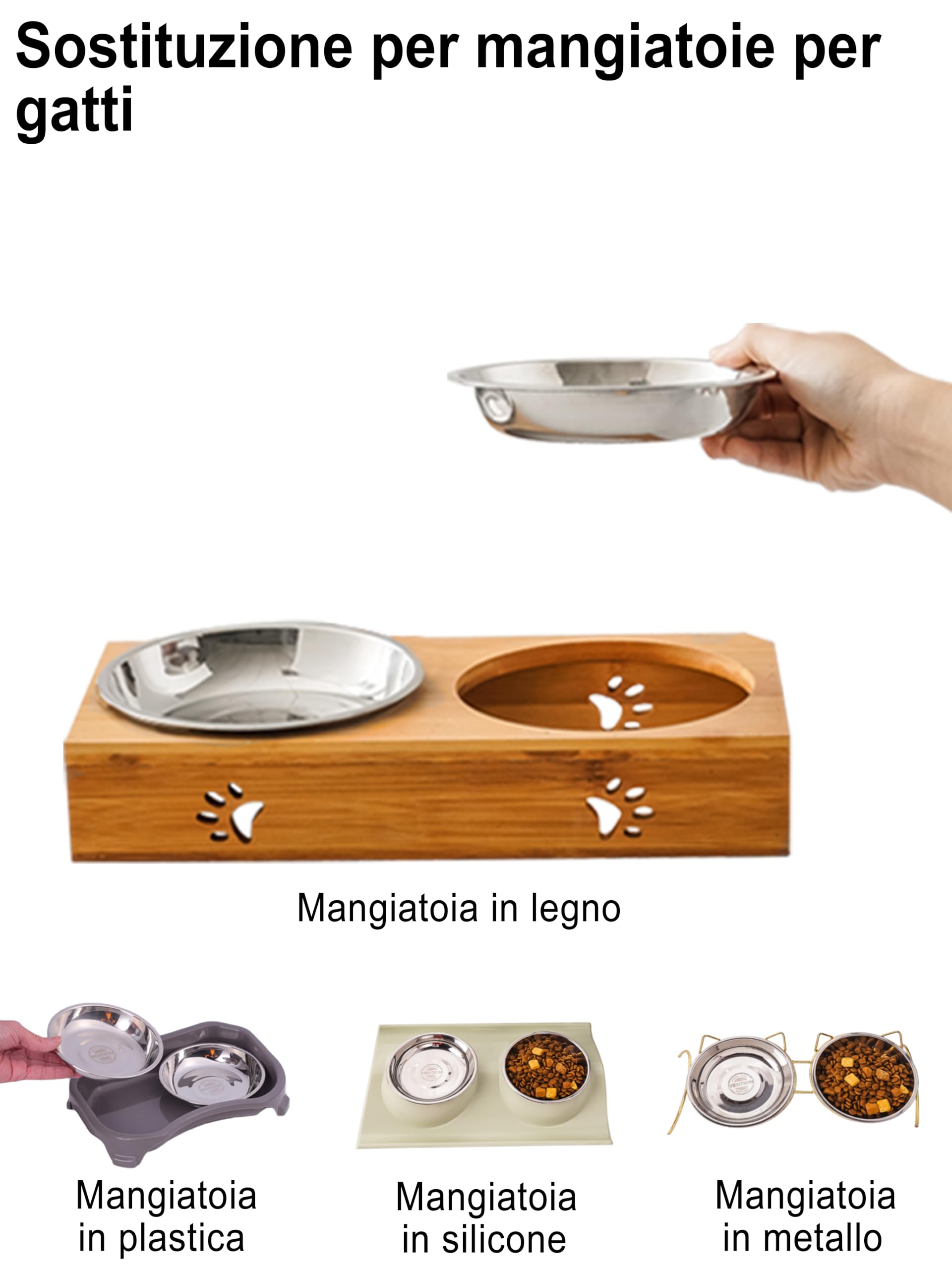 VENTION Ciotole per Gatti in Acciaio Inox Basic 320 ml, Ciotola di Cibo per Gatti Poco Profondi 14,6 cm, Set di 4 Ciotole di Sostituzione per Mangiatoie, Lavabili in Lavastoviglie