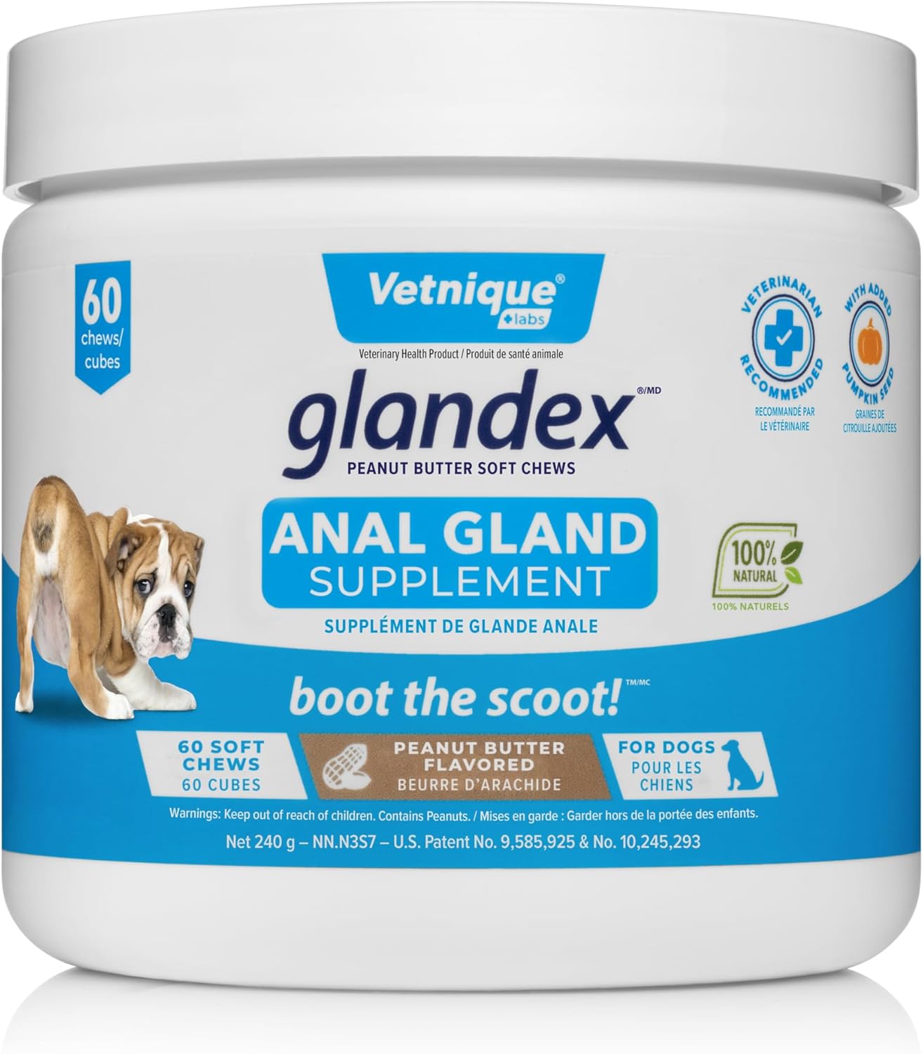 Glandex Anal Gland Soft Chew Treats with Pumpkin for Dogs Chews with Digestive Enzymes, Probiotics Fiber Supplement for Dogs – Vet Recommended – Boot The Scoot (Peanut Butter, 60ct Chews)