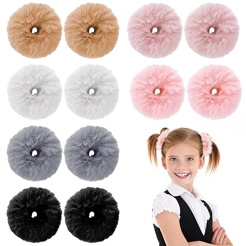 Miniatura 1 de WLLHYF 12 coleteros de pelo peludo artificial de conejo, banda elástica de pelo de pelo sintético para coleta, accesorios para el cabello para
