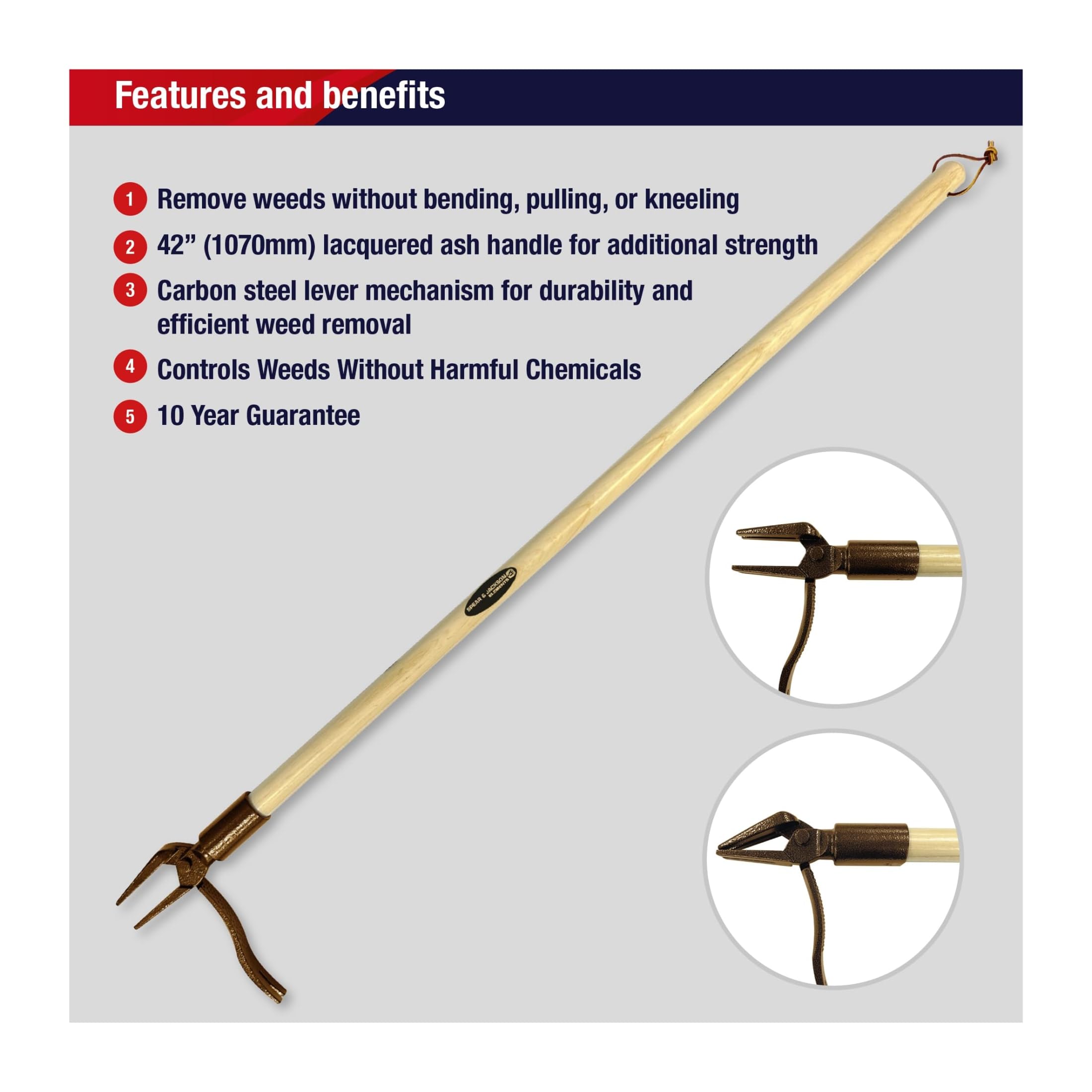 Spear & Jackson 4124NB Désherbeur Traditionnel – Manche Long Ergonomique (107 cm) – Outil de Désherbage Debout – Éliminez Les Mauvaises Herbes Facilement et Confortablement