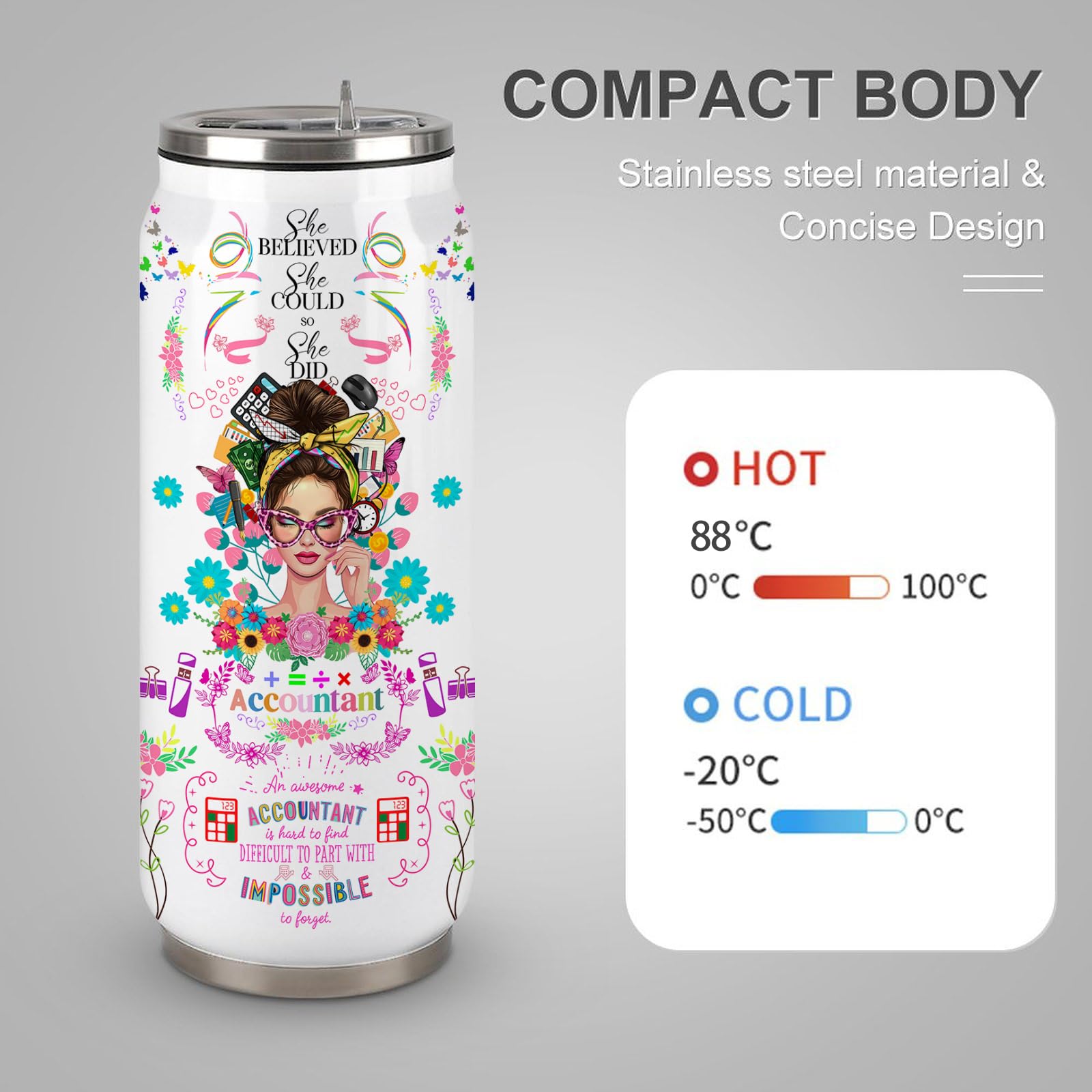 Accountant Gifts for Women Girls, Accountant Stainless Steel Insulated Tumbler With Straw Lid,Accountant Appreciation Tumbler Accountant Coffee Mug 17 OZ