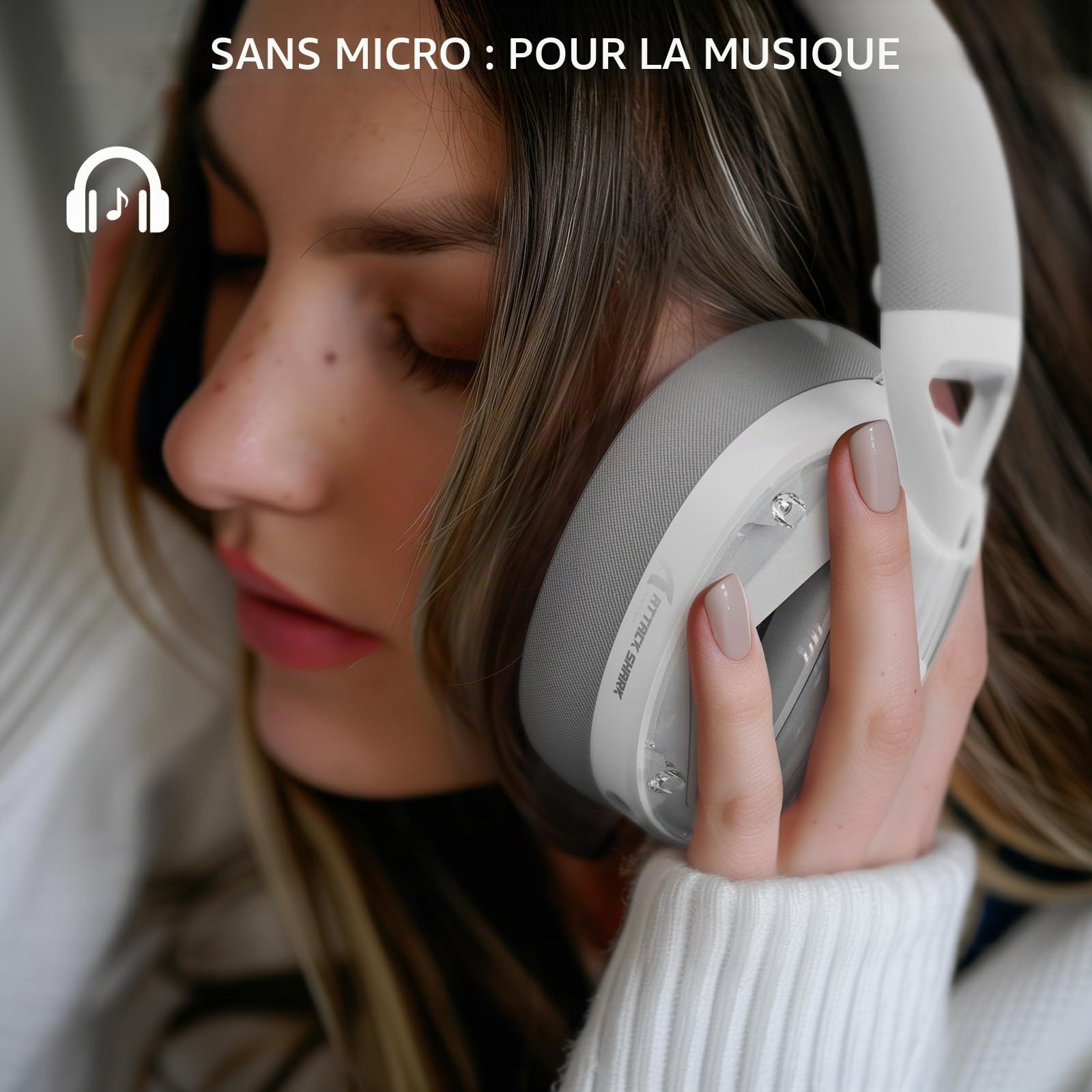 ATTACK SHARK L60 Casque Gaming sans Fil avec Mics Détachables-Blanc | 2,4G/BT/3,5mm, Ultra-léger Headset, Haut-parleurs de 40mm, Circum-aural, Réduction de Bruit, Son Surround 3D, PC/Mac/PS/Xbox