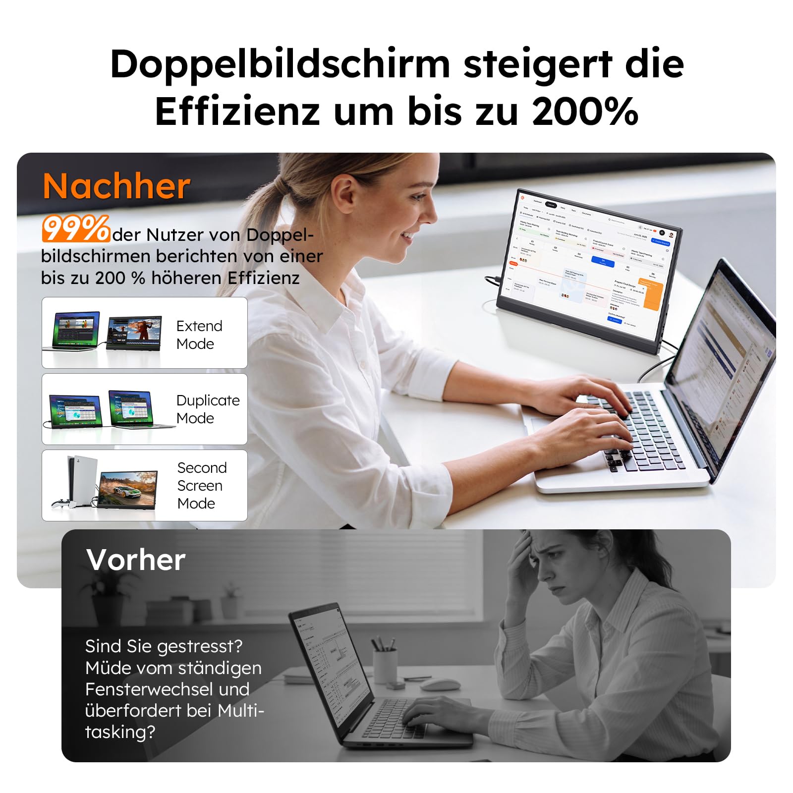Tragbarer Monitor 15,6'' FHD 1080P IPS – Ultradünnes Portable Monitor mit Ständer, VESA-Befestigung und Lautsprechern, Mini HDMI/USB-C, kompatibel mit Laptop/PC/Mac/Xbox/PS/Switch