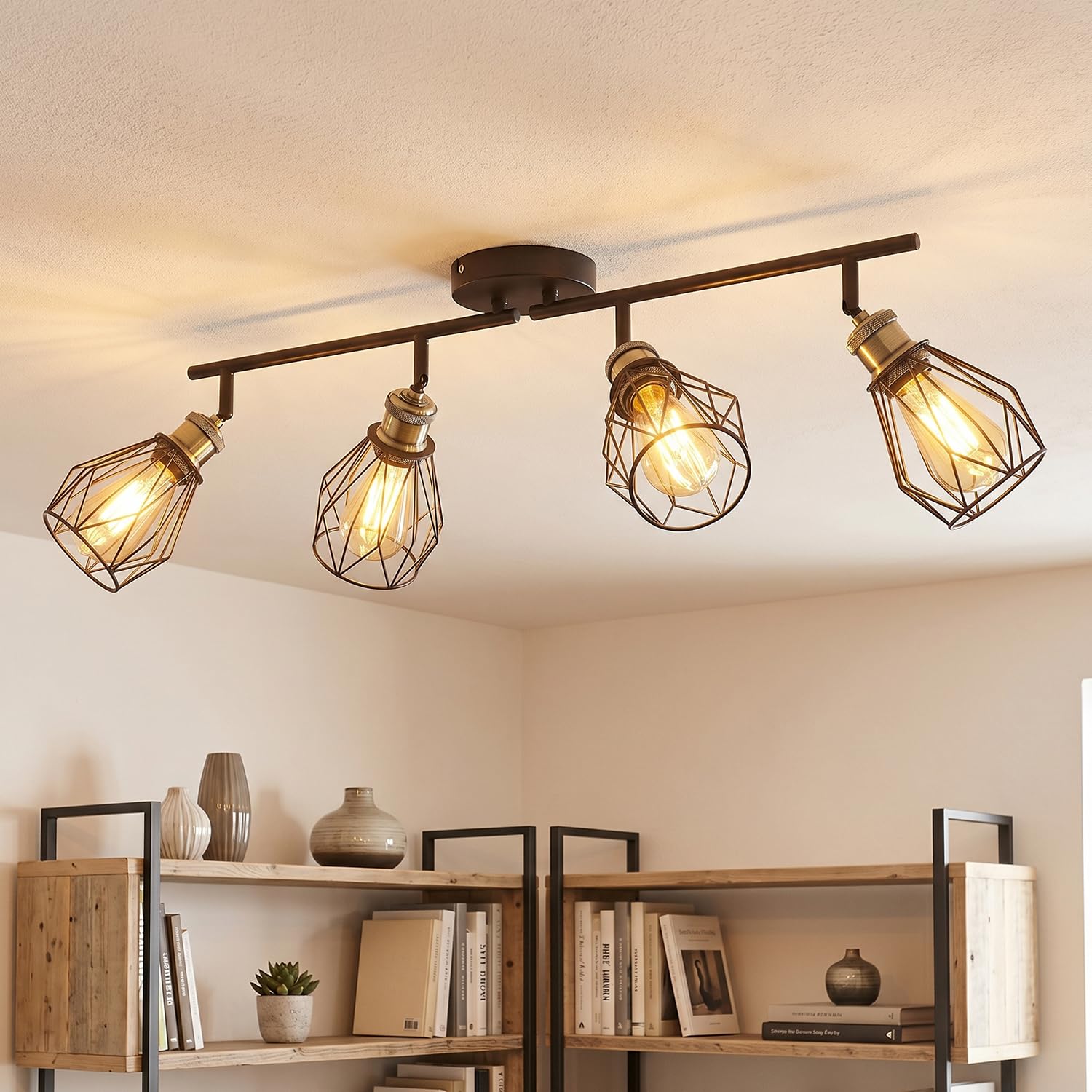 ANWIO Spotlights Ceiling Light,Retro Light Fittings Ceilings 4 Way, Black Kitchen Lights Ceiling with E27 Socket, Adjustable Wall Spot Light Ceilings,Ceiling Lights Living Room(No Bulbs)