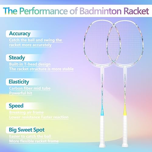 Miniatura 2 de Raquetas de bádminton profesionales de fibra de carbono para patios traseros y gimnasio