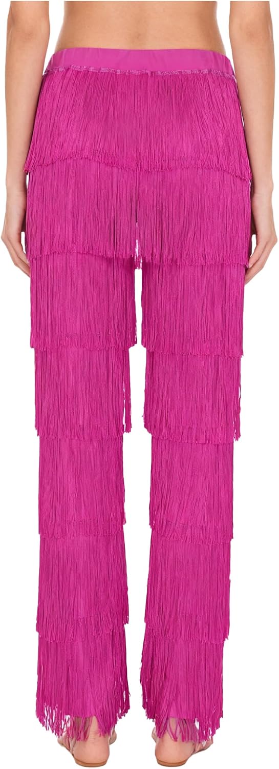 Womens Latin Dance Pants Tassel Performance Costumes Practice Contrast Color Ballroom Dance Pants