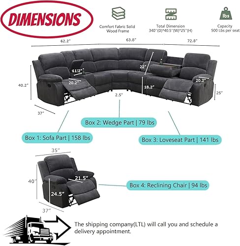 Miniatura 2 de Juego de sofá reclinable manual con mesa desplegable, juegos de sofás de pana, juegos de muebles de sala de estar, juegos de sofá reclinable manual