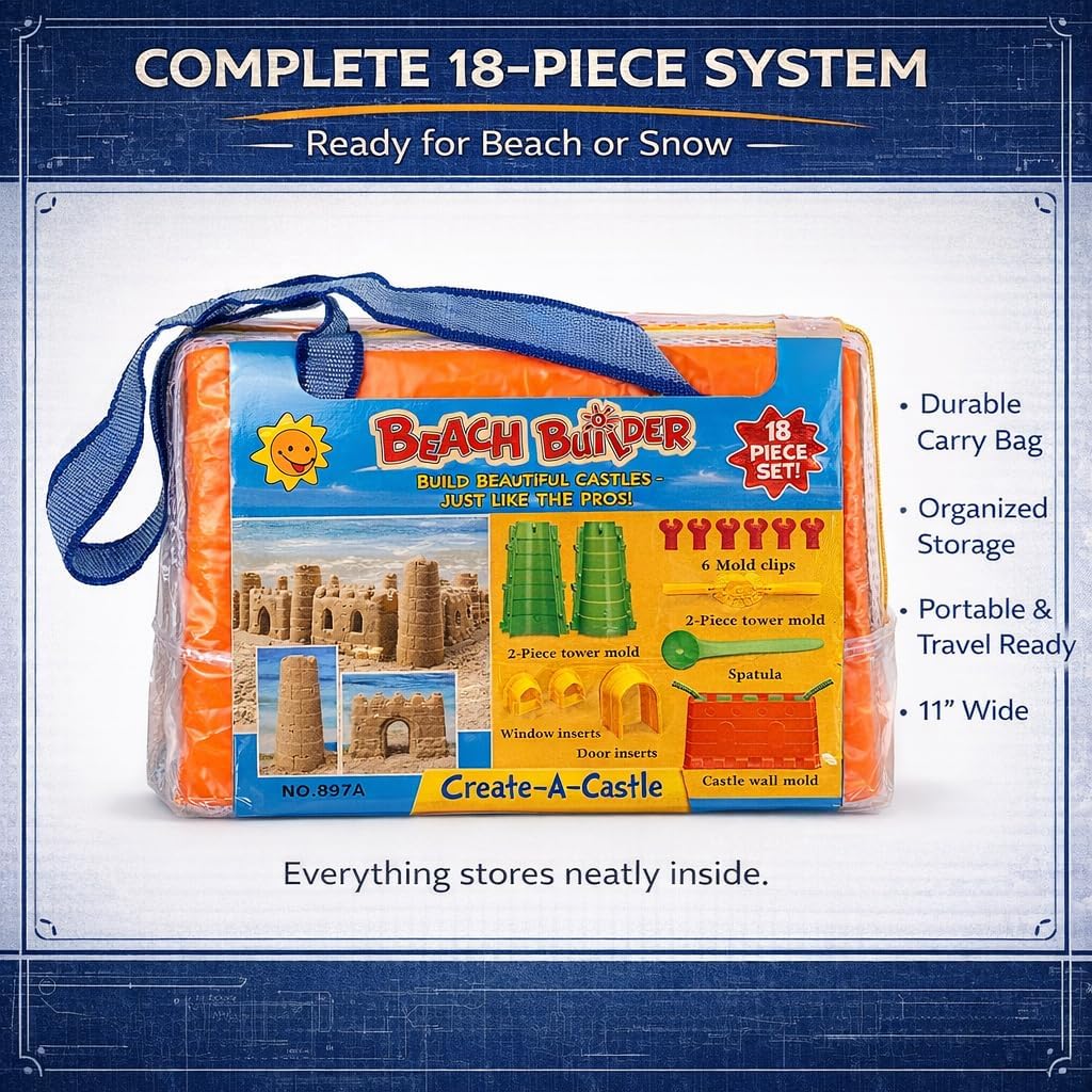 Liberty Imports Beach Builder Create a Sand Castle Pro Building Split Mold Sand Castle Construction, Plastic Beach Toy for Kids (18 Pcs)