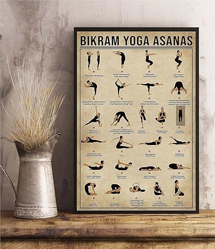 HOUVSSEN Bikram Yoga Asanas Poses Chart - Letrero de metal de hojalata de 8 x 12 pulgadas disponible en Yaxa Guatemala