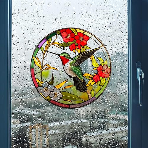 Miniatura 4 de Calcomanías de ventana para ventana, diseño de colibrí, vidrio estático, calcomanías de flores y pájaros, reutilizables, decoración del hogar