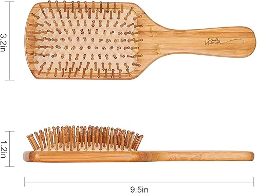 Miniatura 5 de Cepillo y peines de bambú para cabello largo, grueso, rizado, ondulado, seco o dañado, reduce la rotura, el encrespamiento y los enredos
