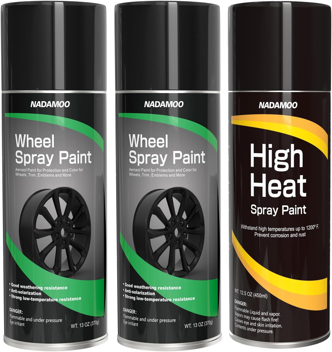 NADAMOO Black High Heat Spray Paint and Matte Black Wheel Spray Paint 2 Cans