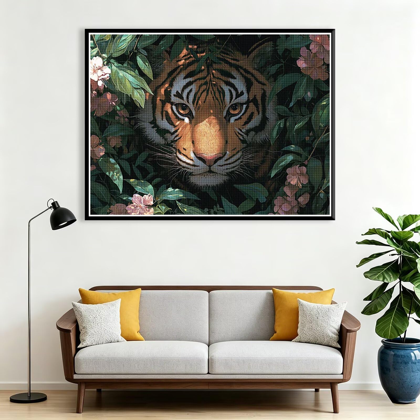 Diamond Painting Erwachsene Blume 5D Diamant Painting Bilder Tiger, DIY Voller Viereckige Steine Crystal Art, Strass Stickerei Kreuzstich Art für Zimmer Deko, Geschenke für Frauen 120x90cm L0-1030