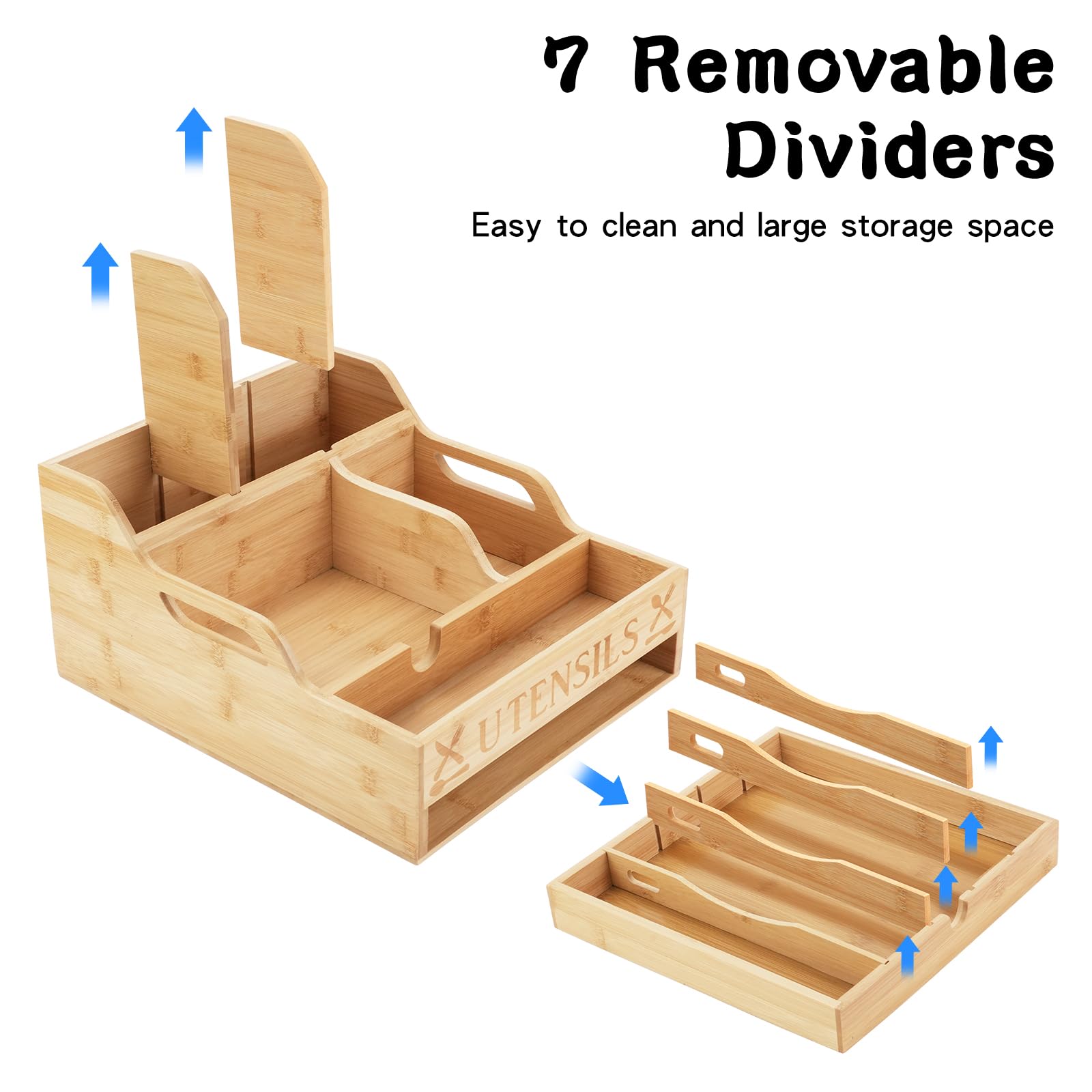 Soporte para utensilios de cocina con cajón, organizador de utensilios de bambú para encimera de cocina, organizador de cubiertos para servilletas, tenedores, cuchillos, platos, fiesta, barbacoa