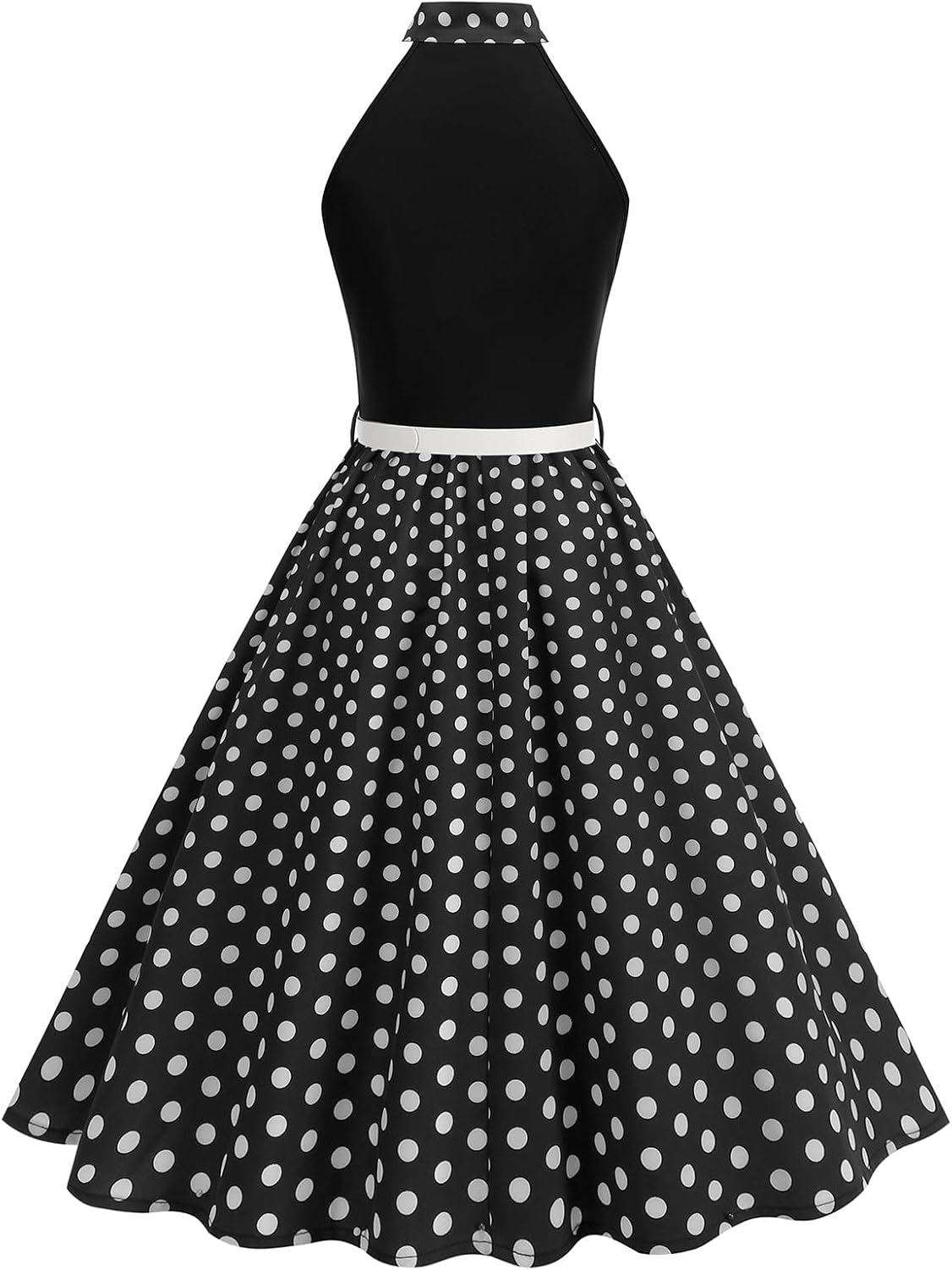 ODIZLI 1950s Dress for Women Retro Sleeveless Tie Neck Polka Dot Swing Dress with Belted Evening Party Cocktail Dresses - Image 3