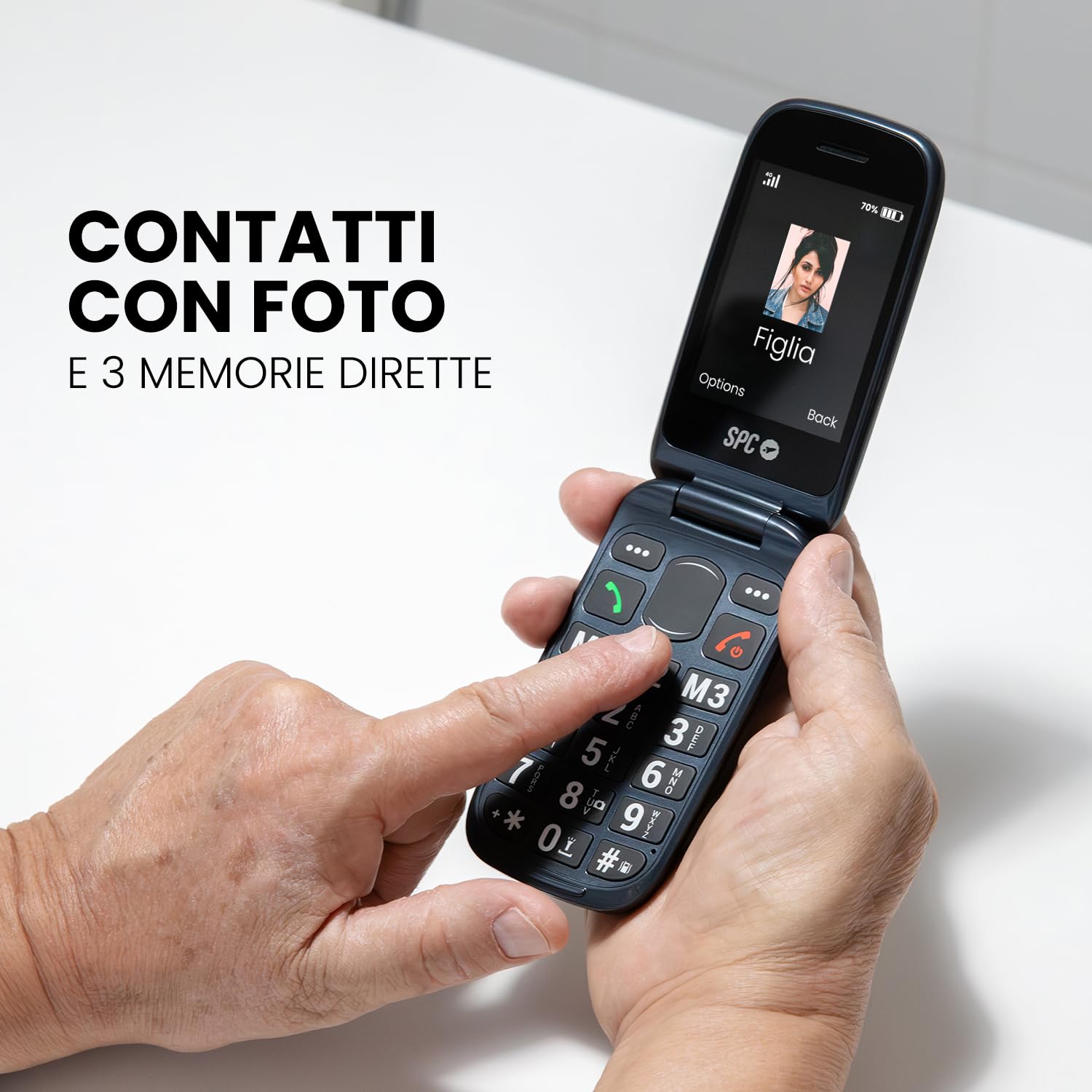 SPC HARMONY 2 - Cellulare senior, tasti molto grandi, 4G, Nero | Doppio display antigraffio (2,8"+1,77"), base, SOS, suoneria 104dB, compatibile con apparecchi acustici