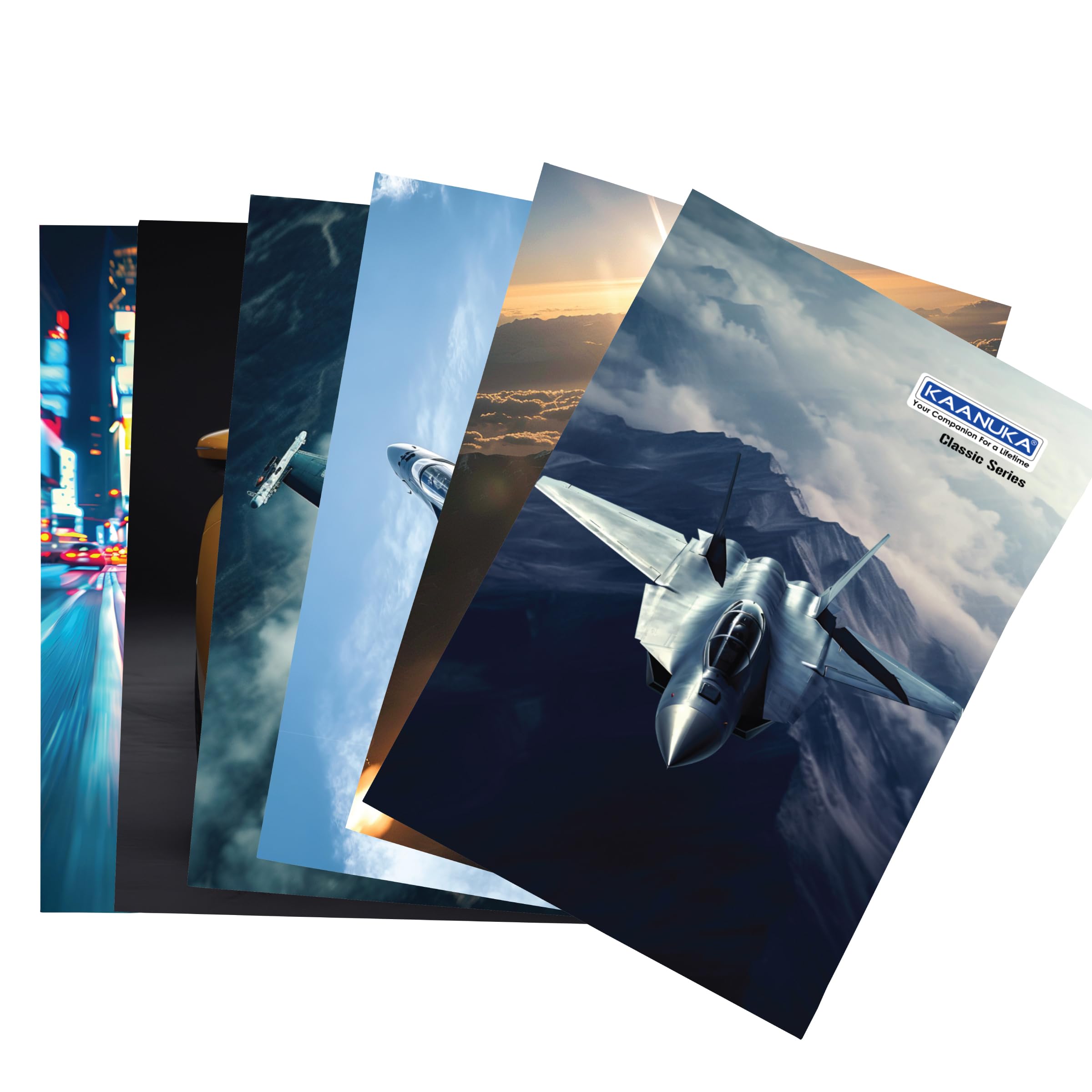 KAANUKA Classic Series Long Size Notebook Combo | Pack Of 3 Ruled + 3 Unruled | 256 Pages | 27.2cm × 16.7cm | Pack Of 6 Notebooks For School & College Students | Single Line & Plain Writing Notebooks