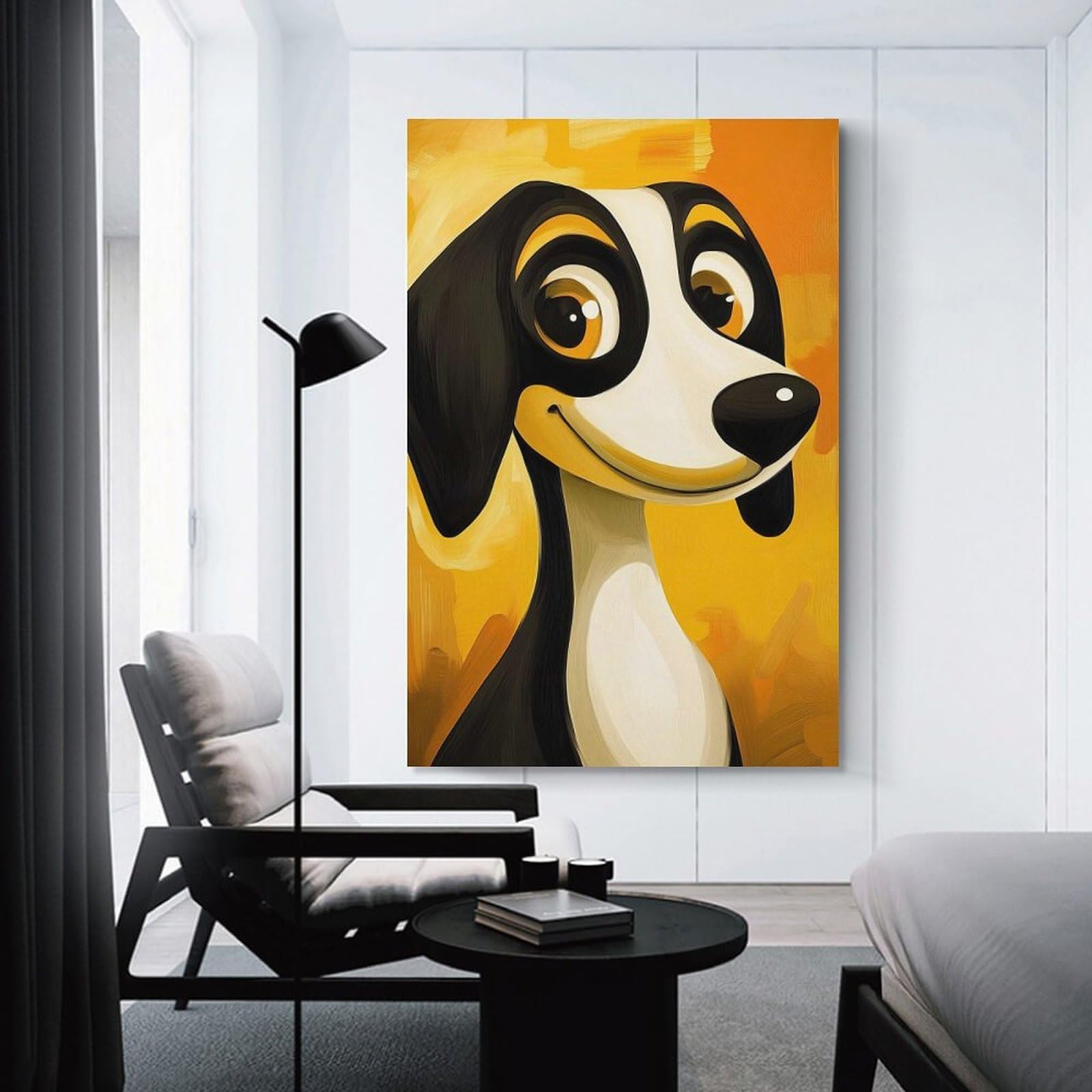 Junmoney Smiling Cartoon Dog Hanging Wall Art, 24x36inch(60x90cm), for Bedroom, Guest Room Or Reading Nook, Home Artwork with A Soft Interior Feel