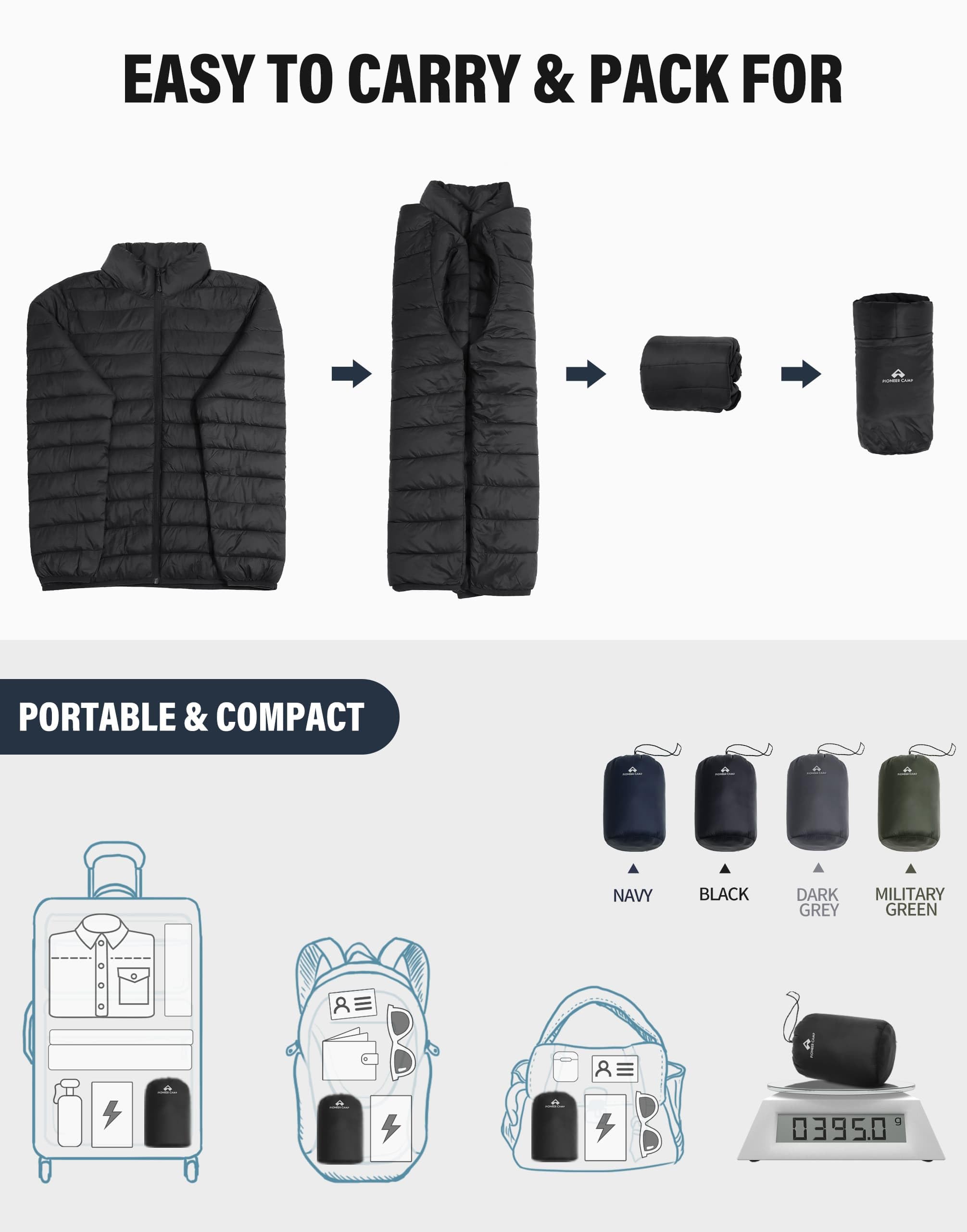Pioneer Camp Piumino da uomo leggero, ripiegabile, invernale, isolato, idrorepellente, caldo, trapuntato, da viaggio