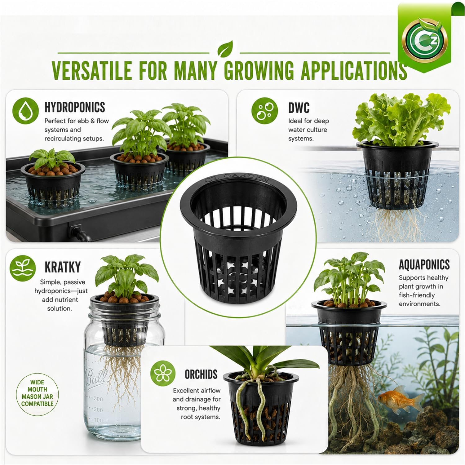 Cz Garden 3 Inch Net Pots, 25 Pack Heavy Duty Hydroponic Net Cups with Wide Rim, Slotted Mesh for Orchids, DWC, Kratky & Wide Mouth Mason Jars image 4