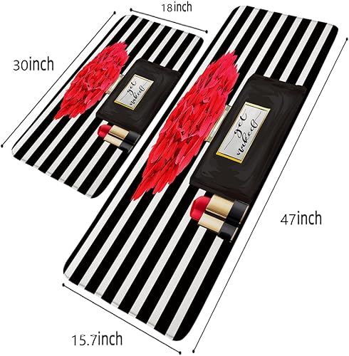Miniatura 2 de Perfume negro flor moda niña alfombras de cocina abstracto geométrico rayas modernas simples contemporáneas mujer dama lápiz labial cocina fregadero