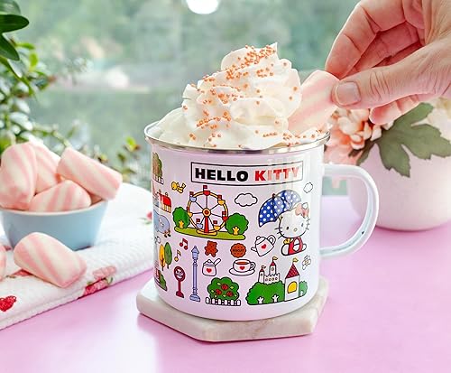 Miniatura 7 de Silver Buffalo Sanrio Hello Kitty Destination Town - Taza esmaltada para cámper | Taza de café grande para té, expreso, cacao | Capacidad para 21