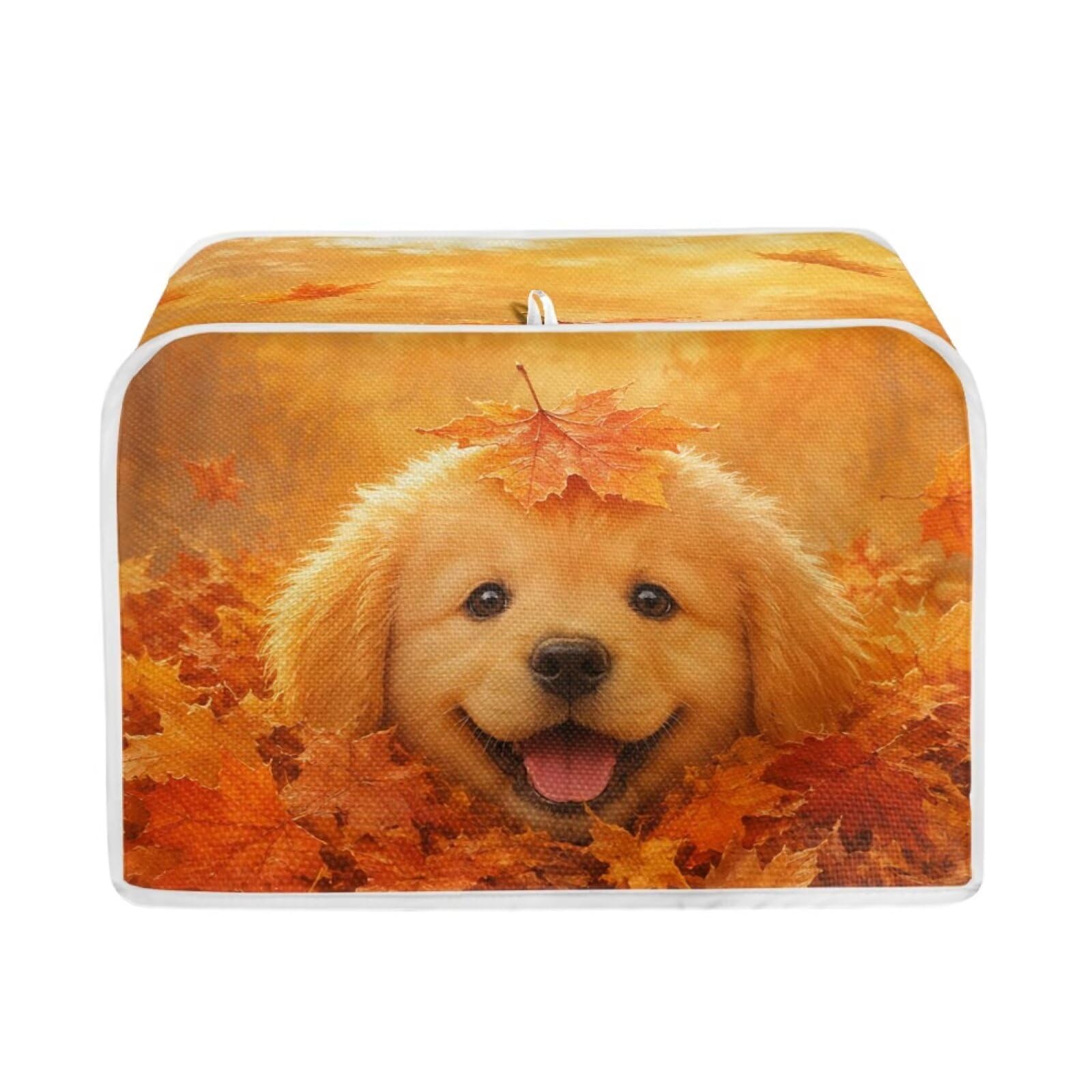 Talayituse Cute Dog Maple Leaf Print 4 Slice Toaster Dust Covers Kitchen Small Appliance Cover, Stain Resistant Dust Protection Bread Machine Cover with Top Handle Autumn Decor, M